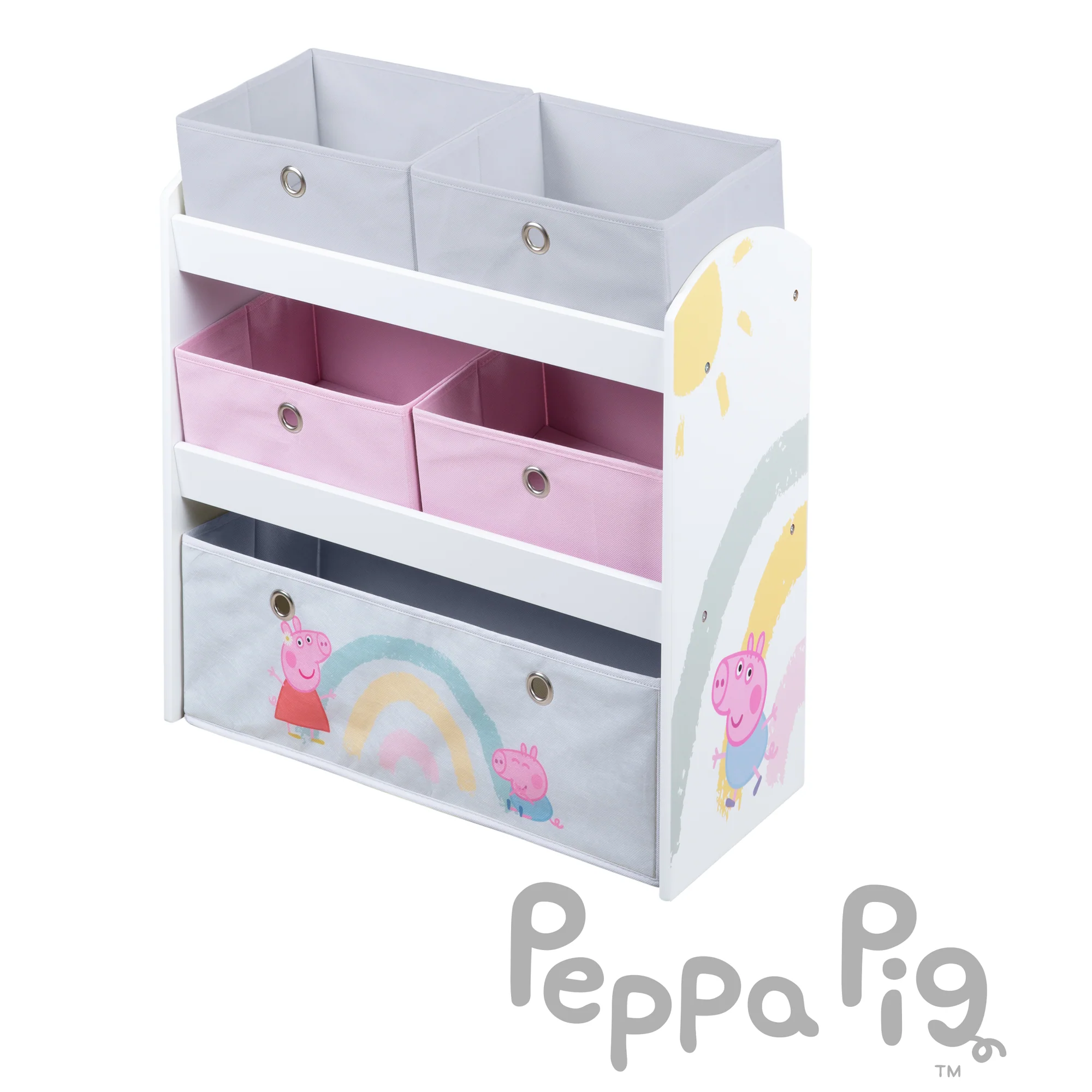 Spielregal 'Peppa Pig' mit 5 Stoffboxen - Aufbewahrungsregal aus Holz - Image 3