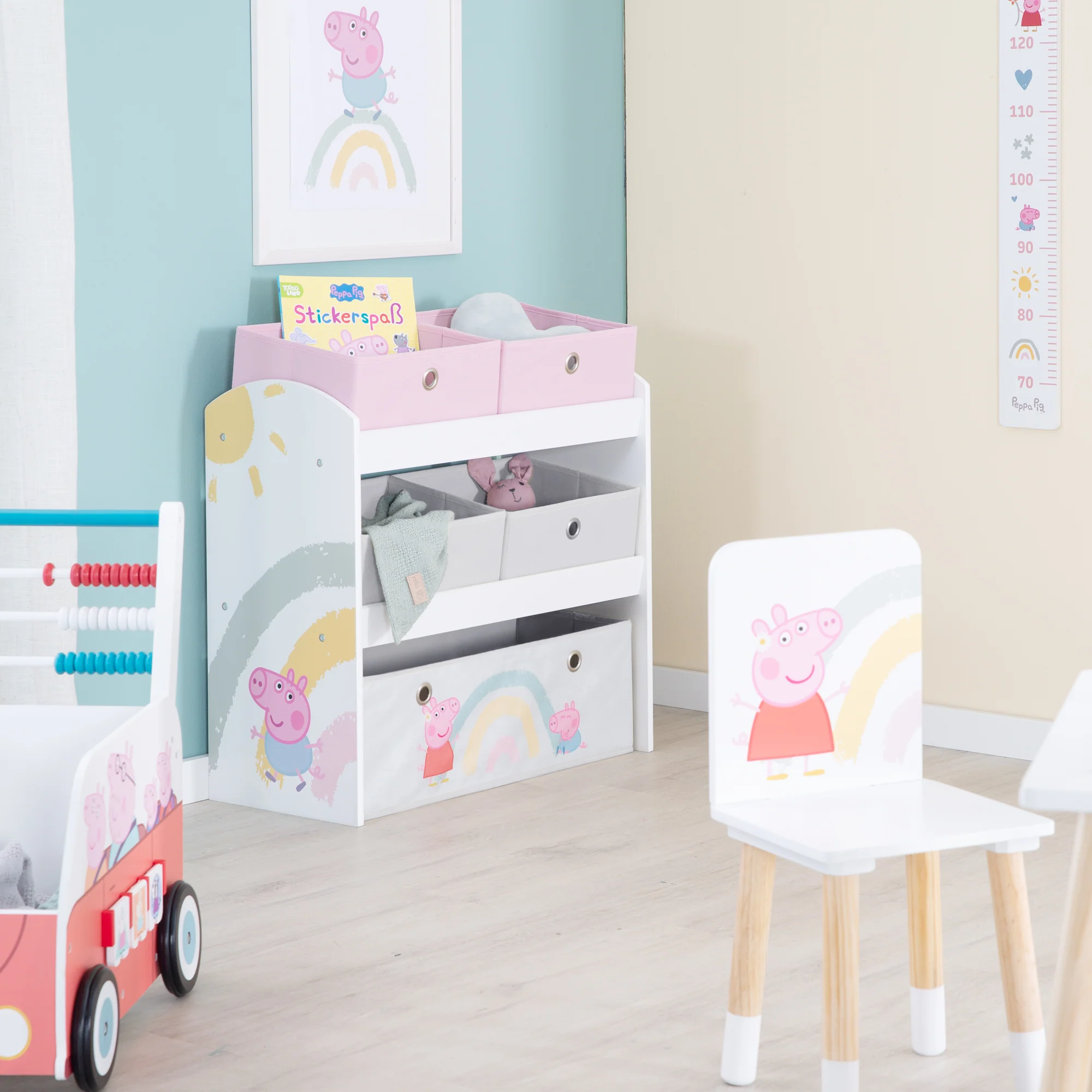 Spielregal 'Peppa Pig' mit 5 Stoffboxen - Aufbewahrungsregal aus Holz - Image 4