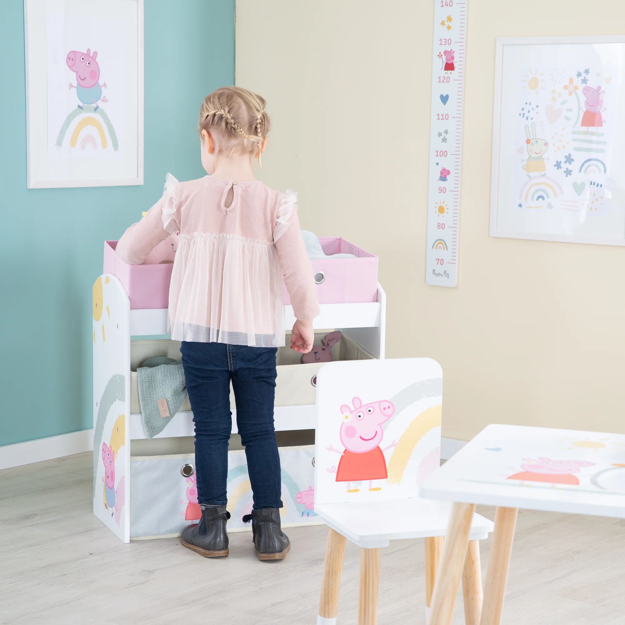 Spielregal 'Peppa Pig' mit 5 Stoffboxen - Aufbewahrungsregal aus Holz - Image 5