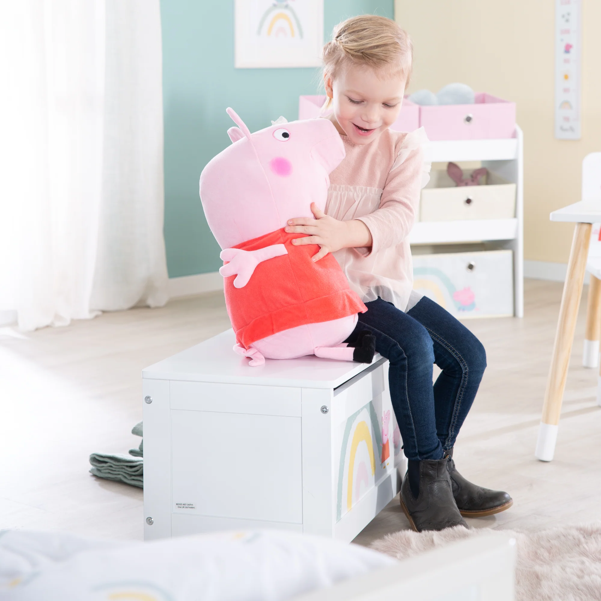 Spielzeugtruhe 'Peppa Pig' aus Holz - Klappbare Sitzfläche - Weiß / Rosa - Image 4