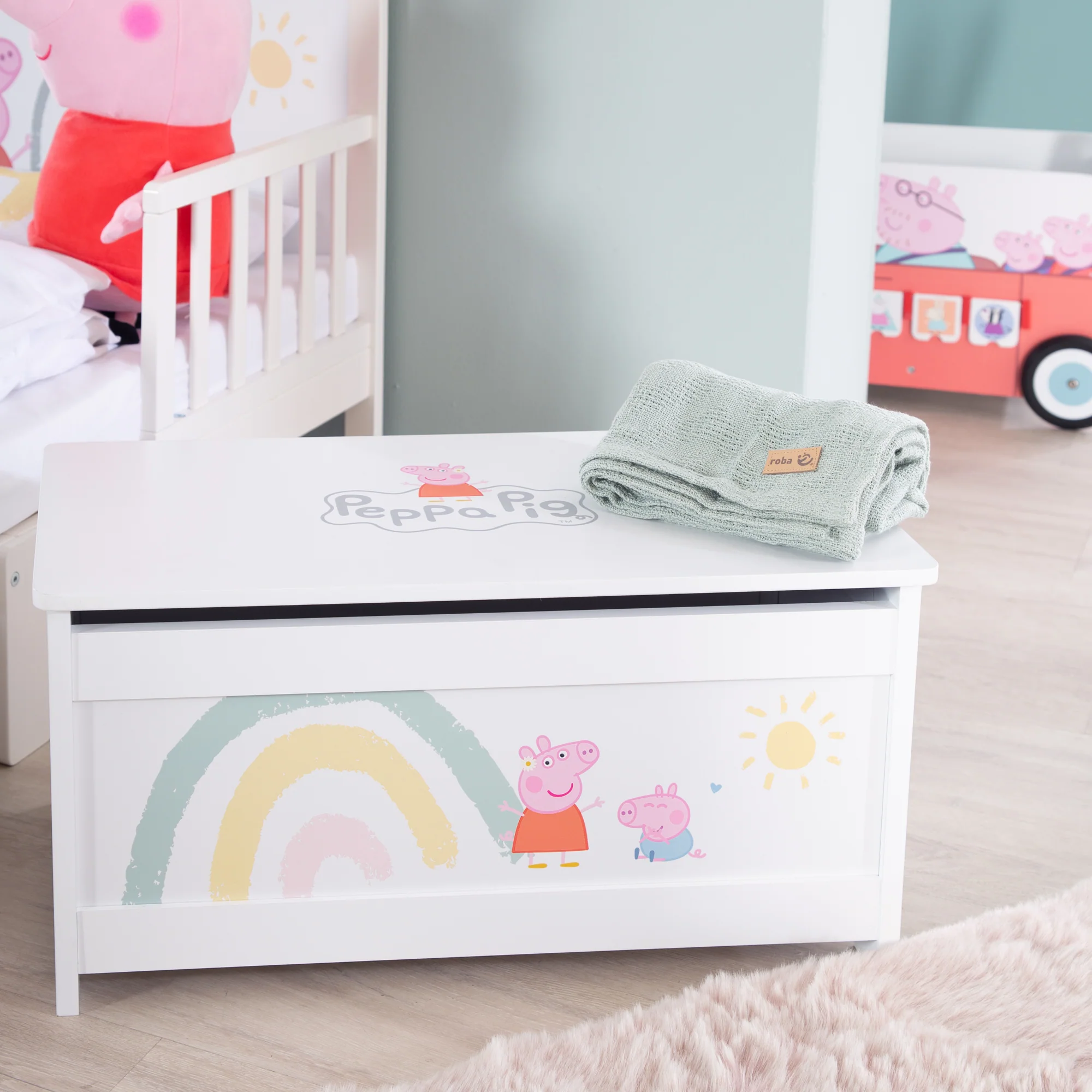 Spielzeugtruhe 'Peppa Pig' aus Holz - Klappbare Sitzfläche - Weiß / Rosa - Image 5