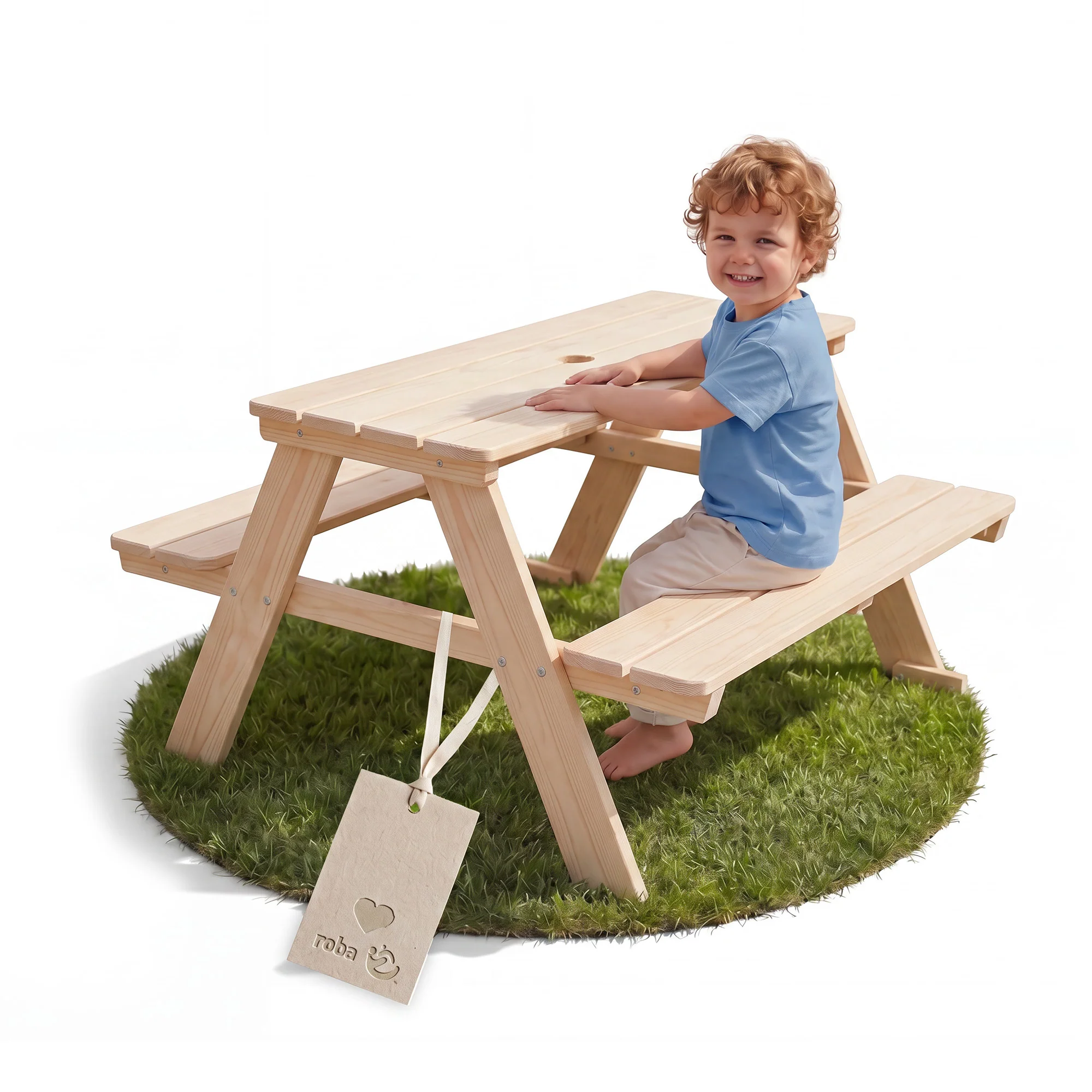 Kindersitzgruppe 'Outdoor+', Sitzgarnitur 'Picknick for 4', Massivholz - Natur