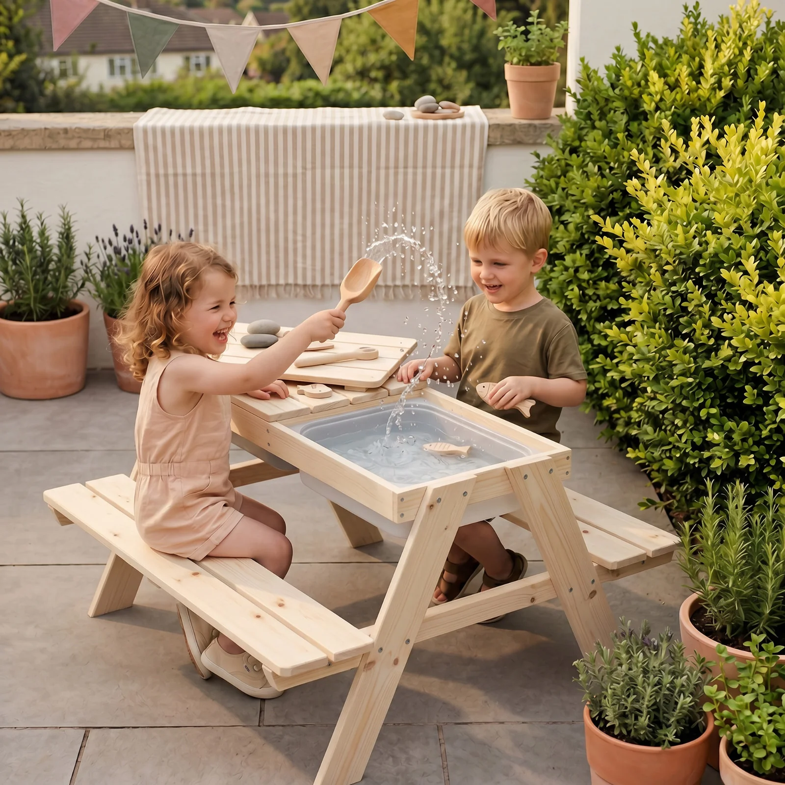 Kindersitzgarnitur 'Play' mit Spielwannen, Massivholz, Sitzgarnitur & Matschtisch - Natur - Image 13