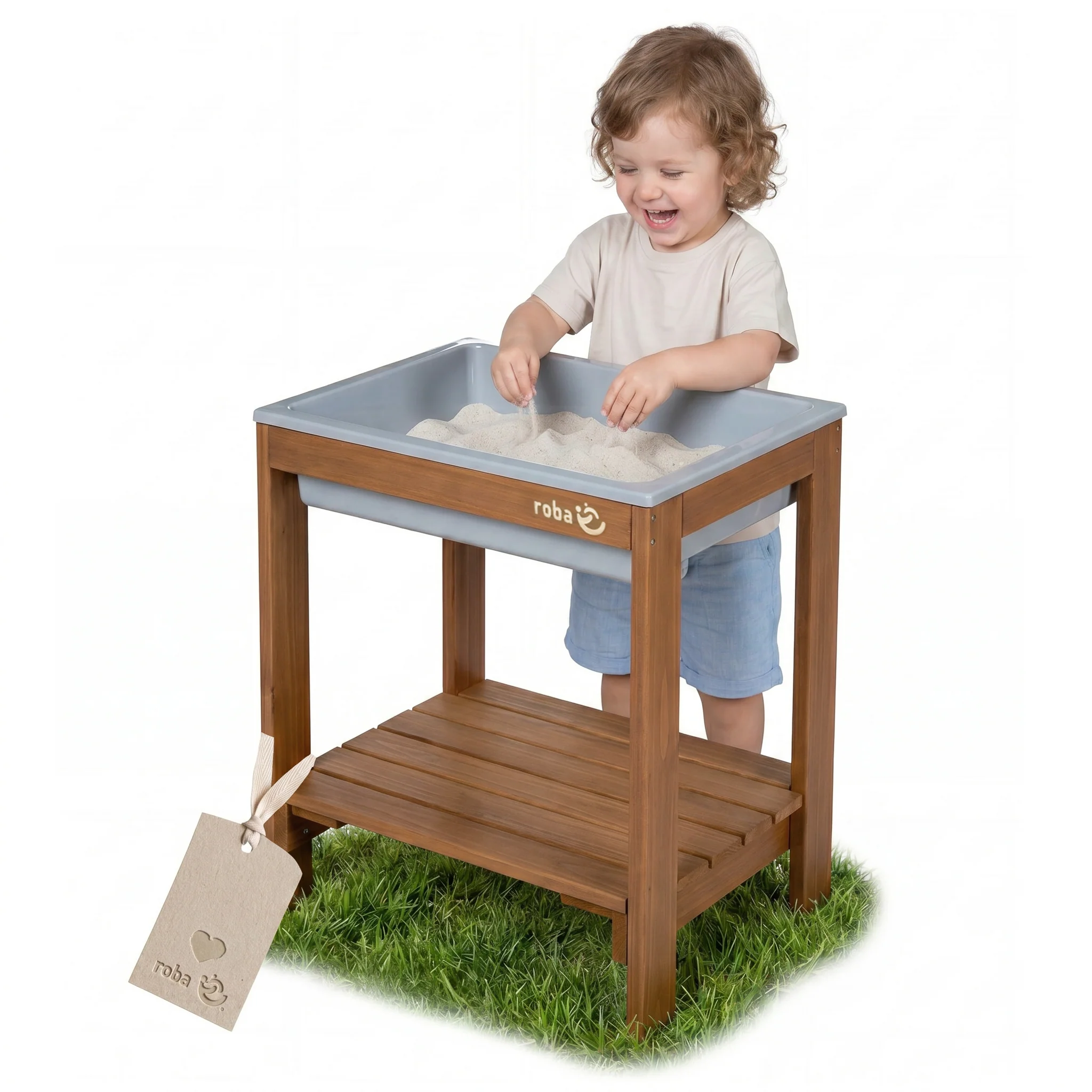 Outdoor+ Spieltisch 'Tiny', Massivholz, Sand- & Matschtisch - Teakfarben lasiert
