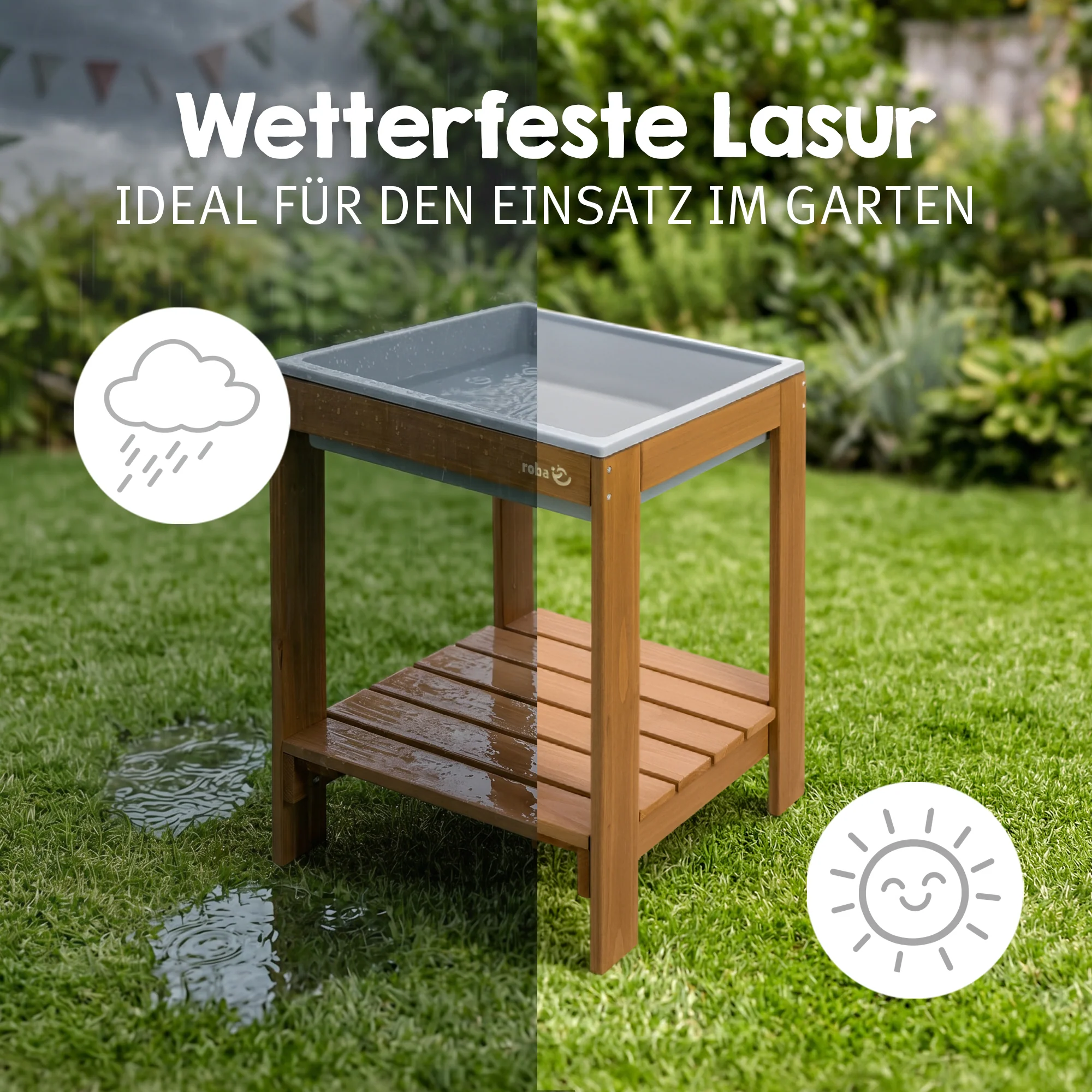 Outdoor+ Spieltisch 'Tiny', Massivholz, Sand- & Matschtisch - Teakfarben lasiert - Image 4