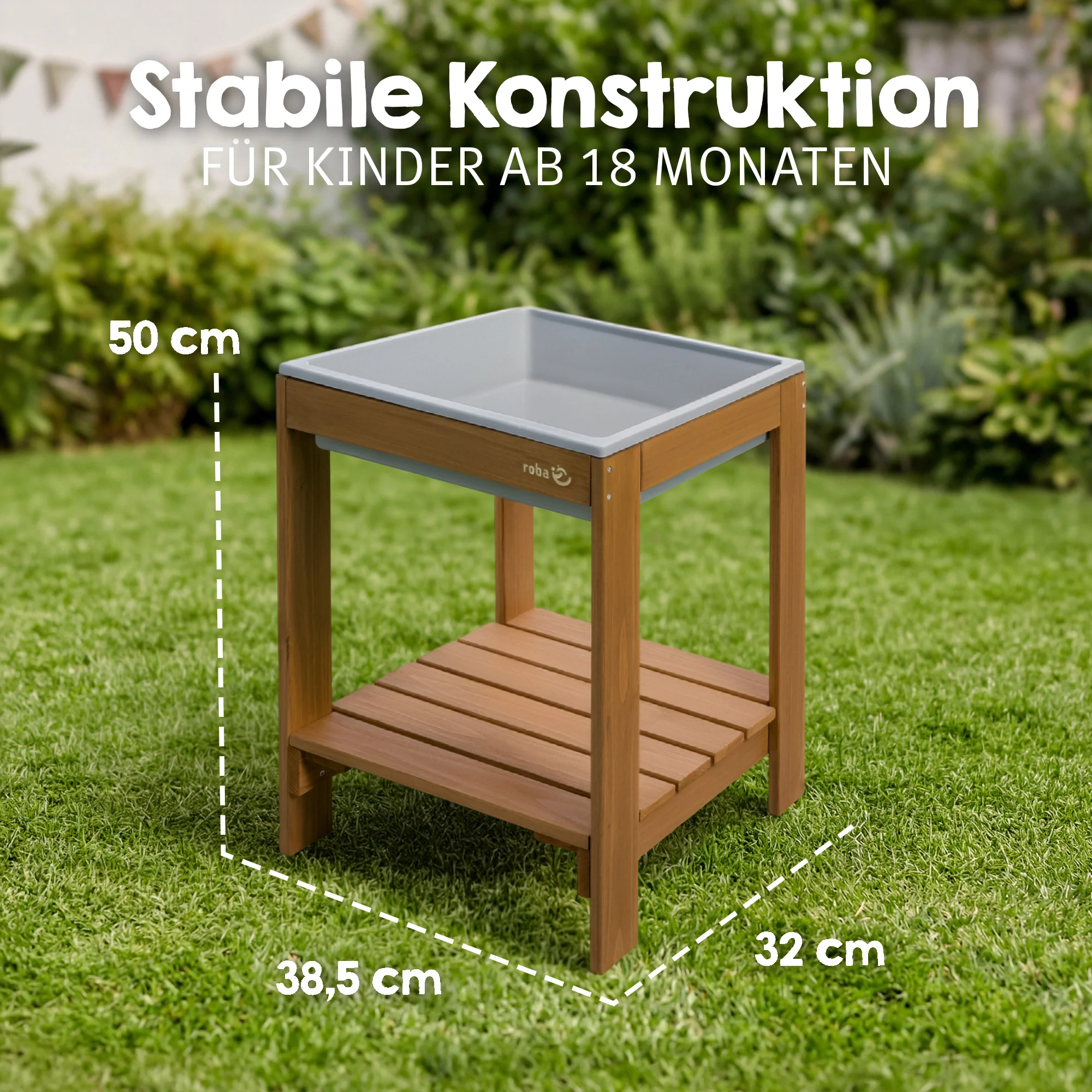 Outdoor+ Spieltisch 'Tiny', Massivholz, Sand- & Matschtisch - Teakfarben lasiert - Image 6