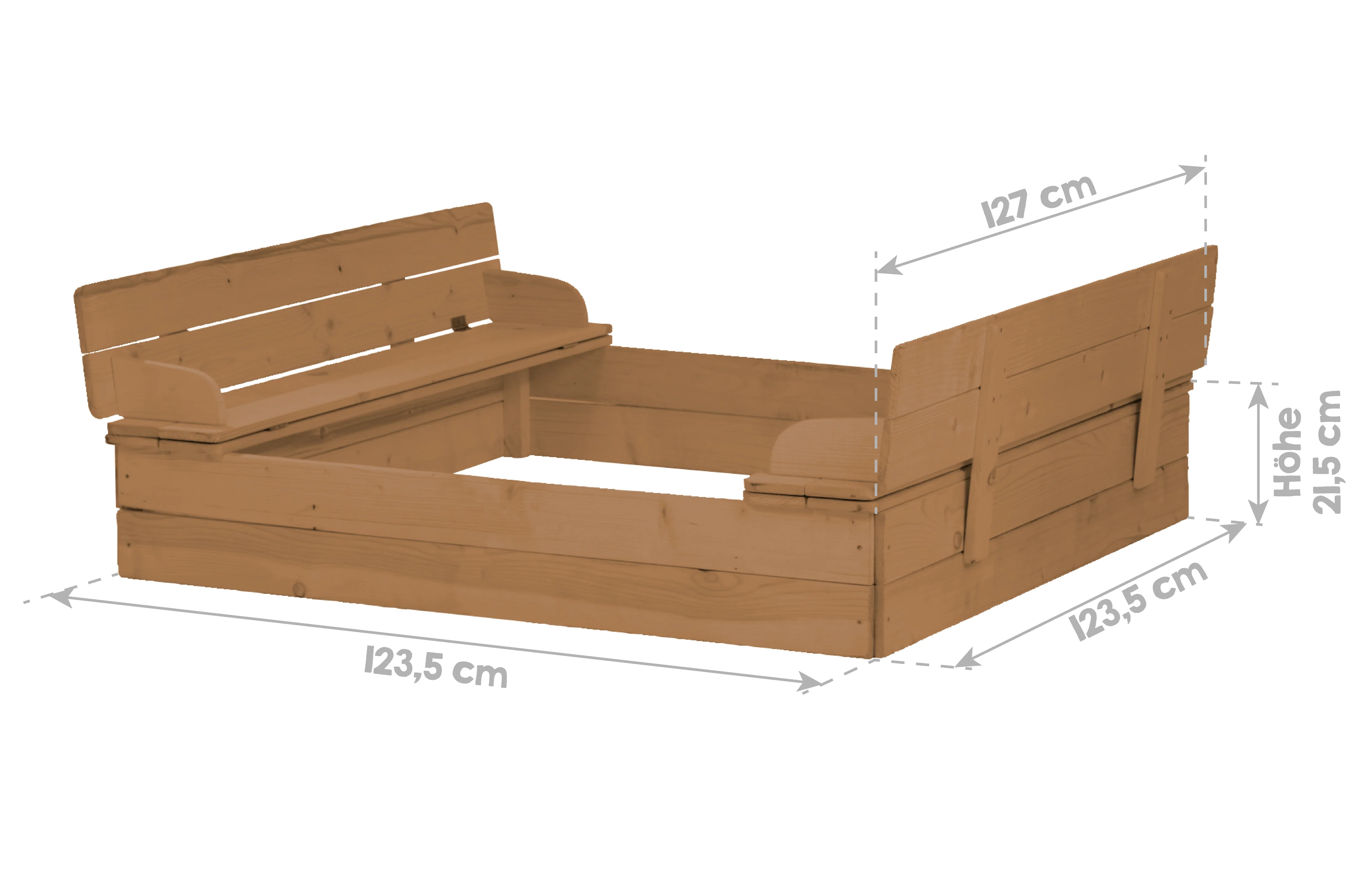 Sandkasten aufklappbar zu 2 Bänken, Massivholz, wetterfest, teakholzfarben, 21,5 x 127 x 123,5 cm - Image 4