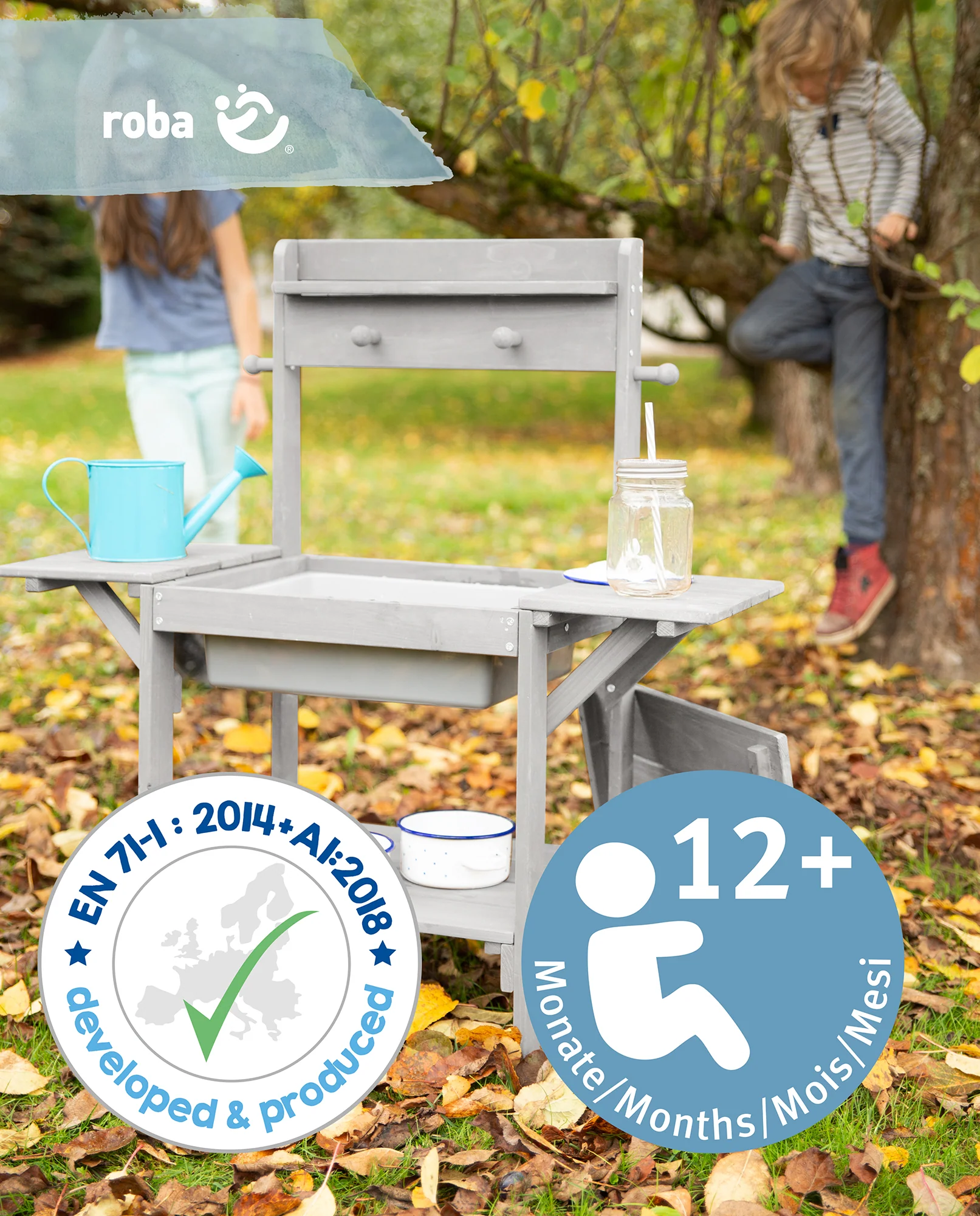 Matschküche 'Midi' - Kinder-Gartenküche für Wasser & Sand, wetterfestes Massivholz grau - Image 6