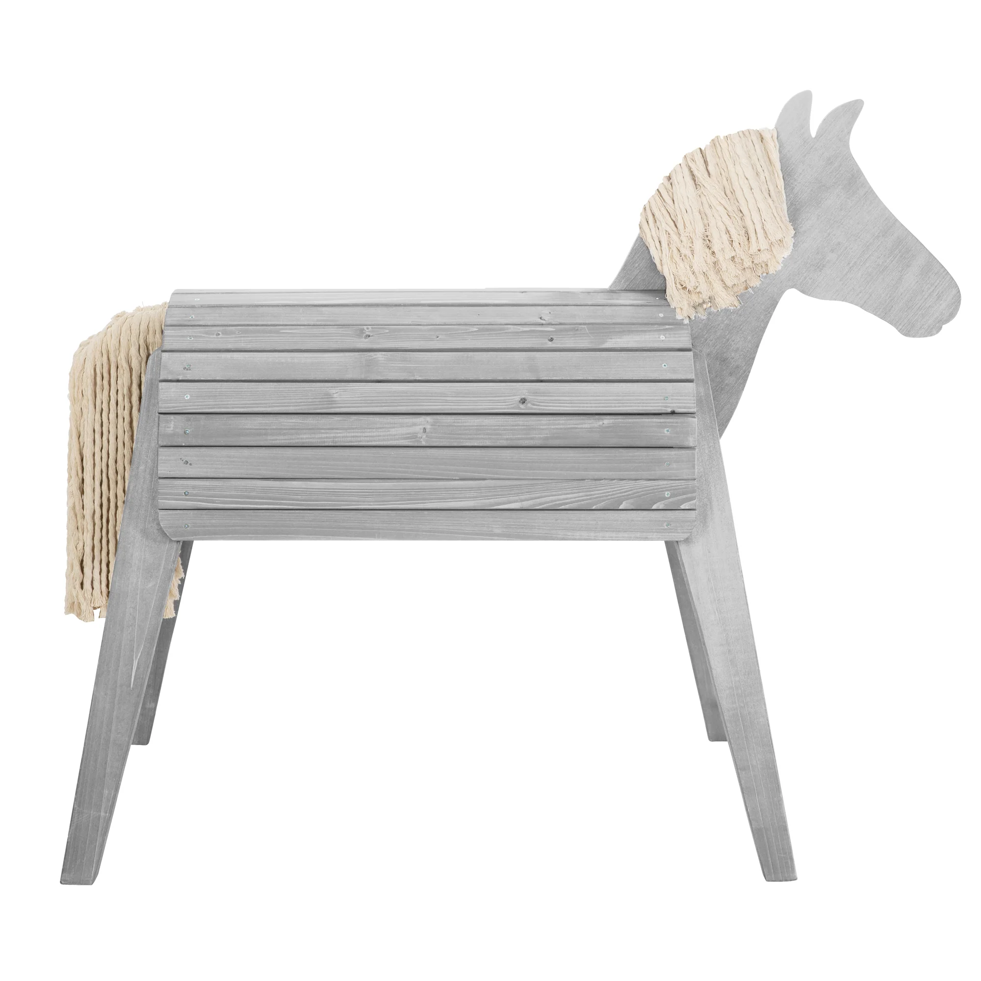 Voltigier- & Outdoor-Pferd, Massivholz grau lasiert, Gartenpferd mit Mähne & Schweif - Image 3