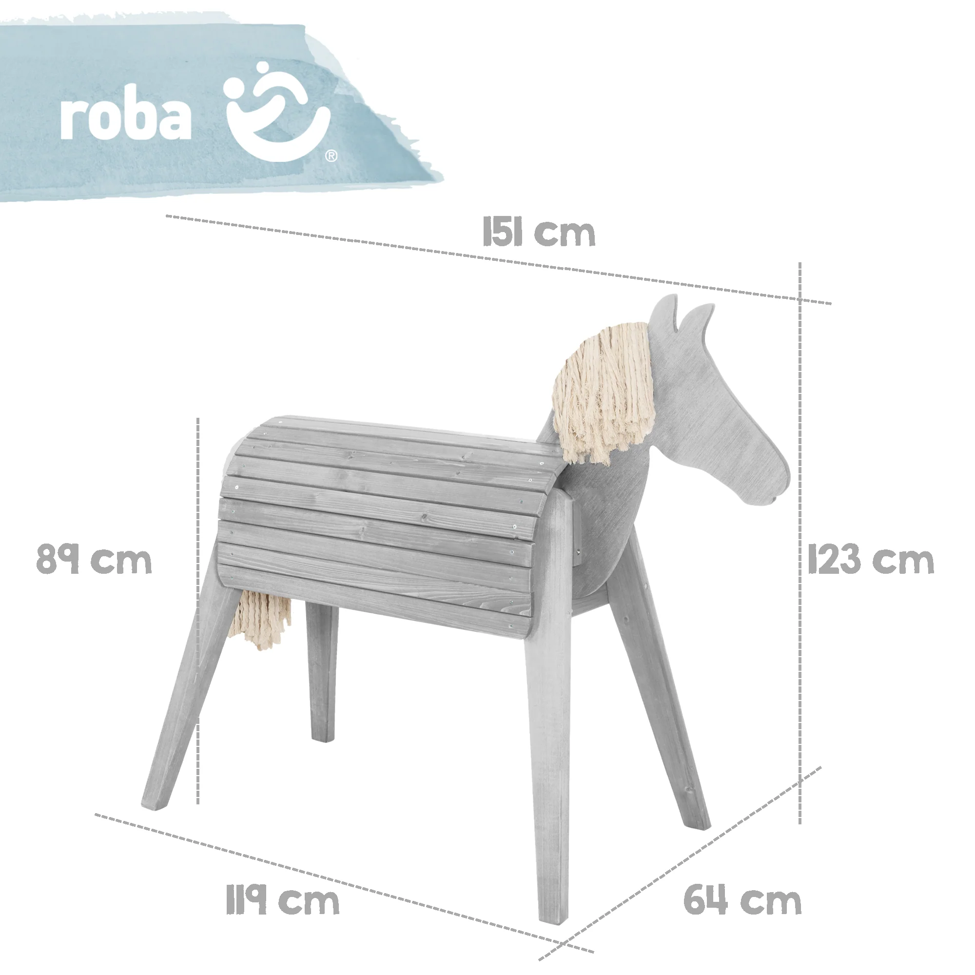 Voltigier- & Outdoor-Pferd, Massivholz grau lasiert, Gartenpferd mit Mähne & Schweif - Image 4