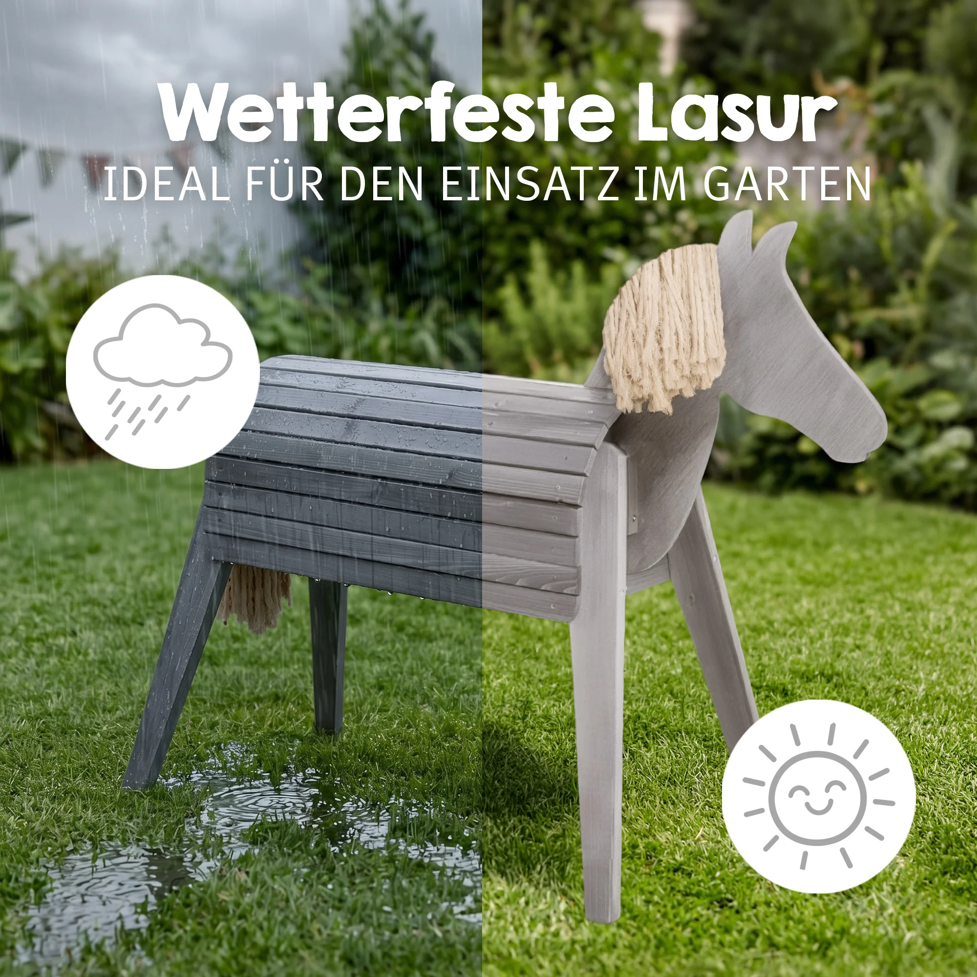 Voltigier- & Outdoorpferd mit Mähne & Schweif - Massivholz grau - Image 5