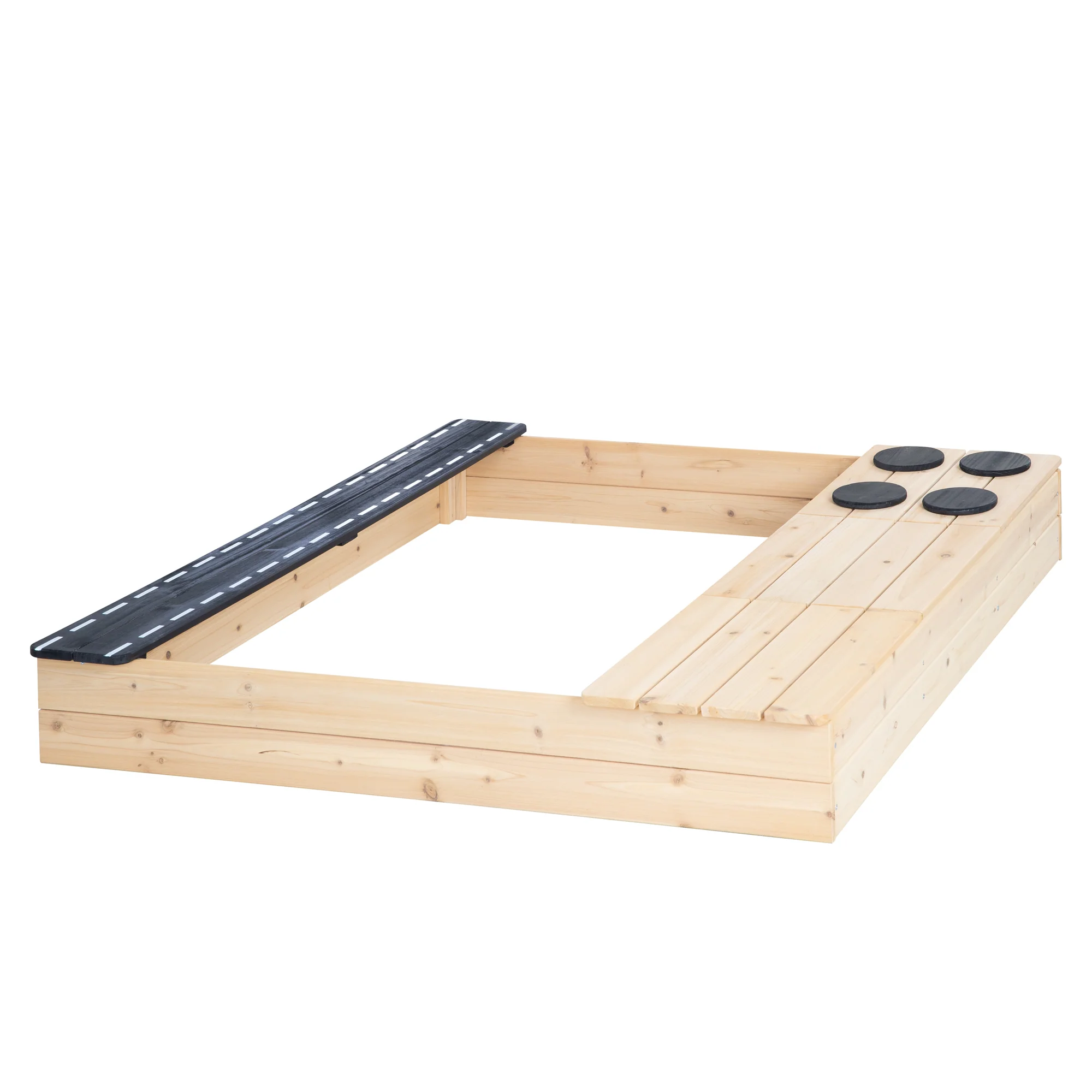 Sandkasten aus Holz - Design mit Straße, Kochplatte & Spielwanne - Natur / Schwarz - Image 3