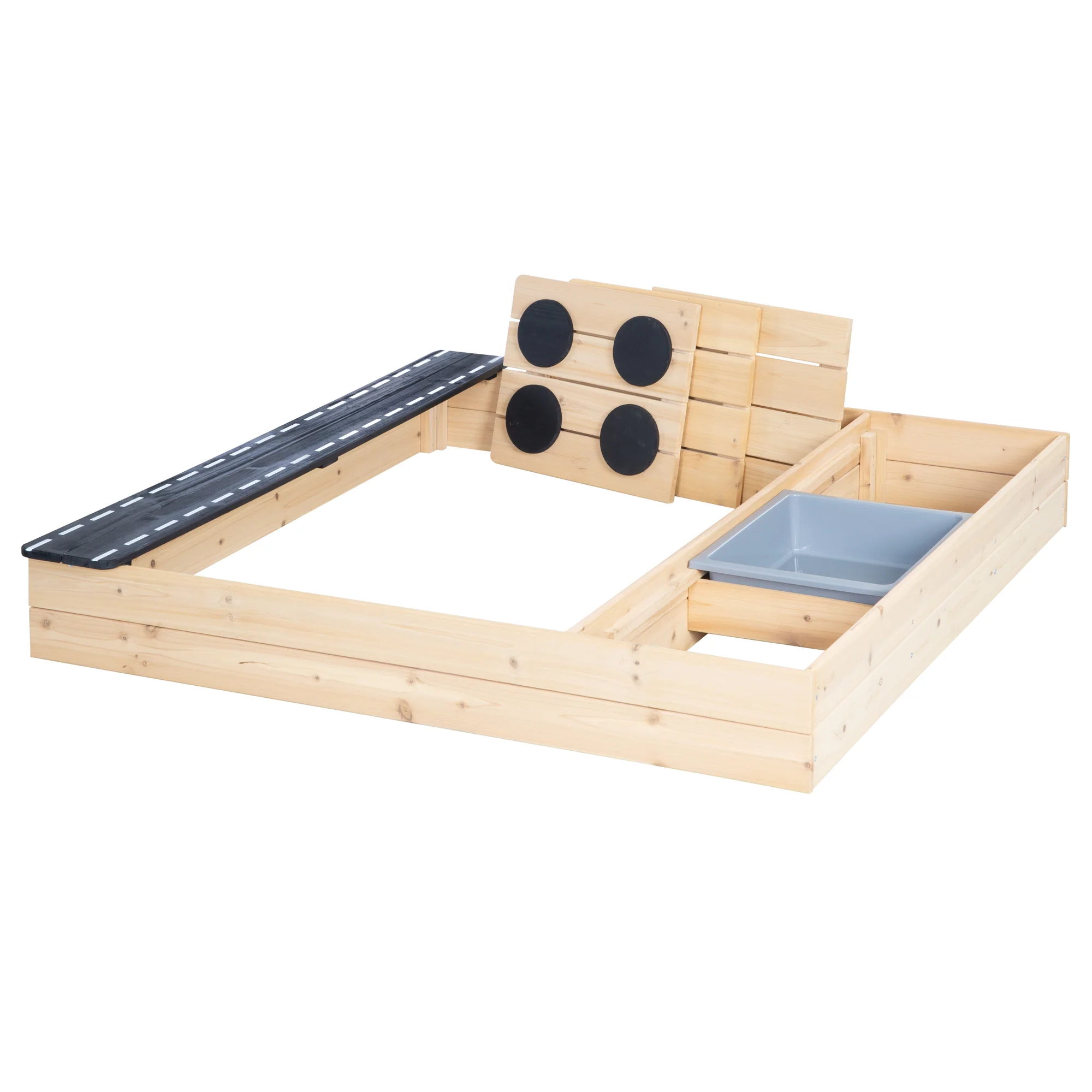 Sandkasten aus Holz - Design mit Straße, Kochplatte & Spielwanne - Natur / Schwarz - Image 5