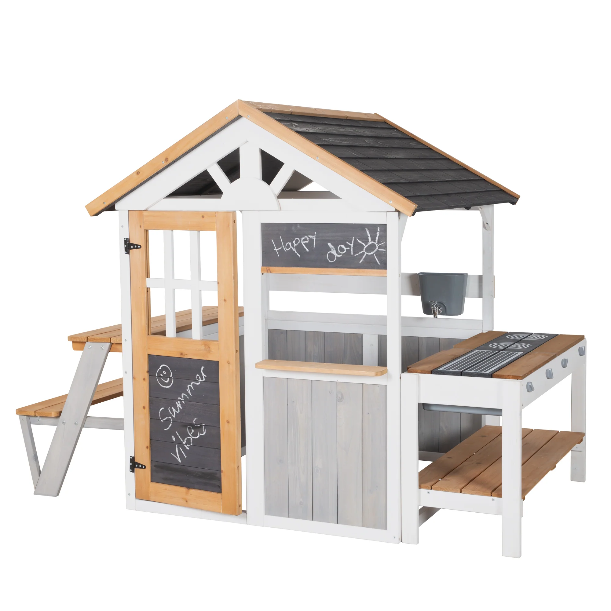 Gartenspielhaus komplett inkl. Spielküche + Picknick-Tisch - Holz mehrfarbig lasiert - Image 7