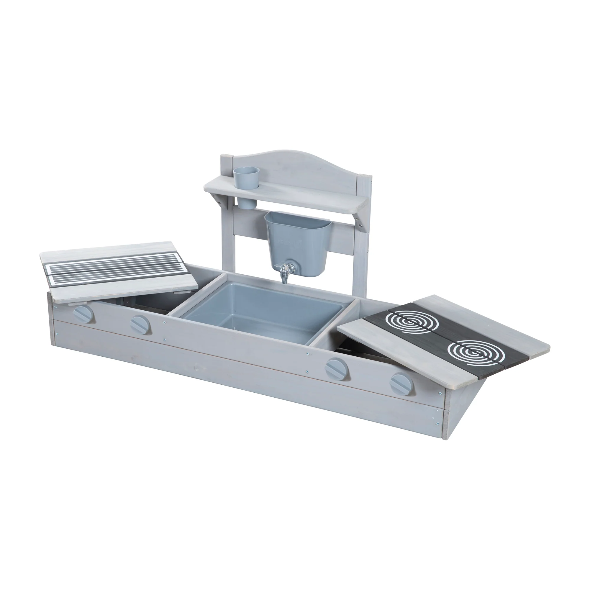2in1 Balkonsandkasten & Matschküche - FSC®-zertifiziert - Grau lasiertes Massivholz - Image 8