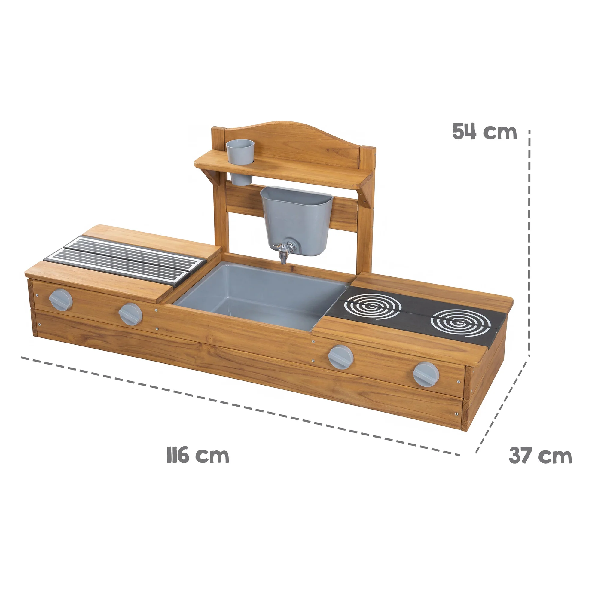 2in1 Balkonsandkasten & Matschküche - FSC®-zertifiziert - Teakfarben lasiertes Massivholz - Image 5