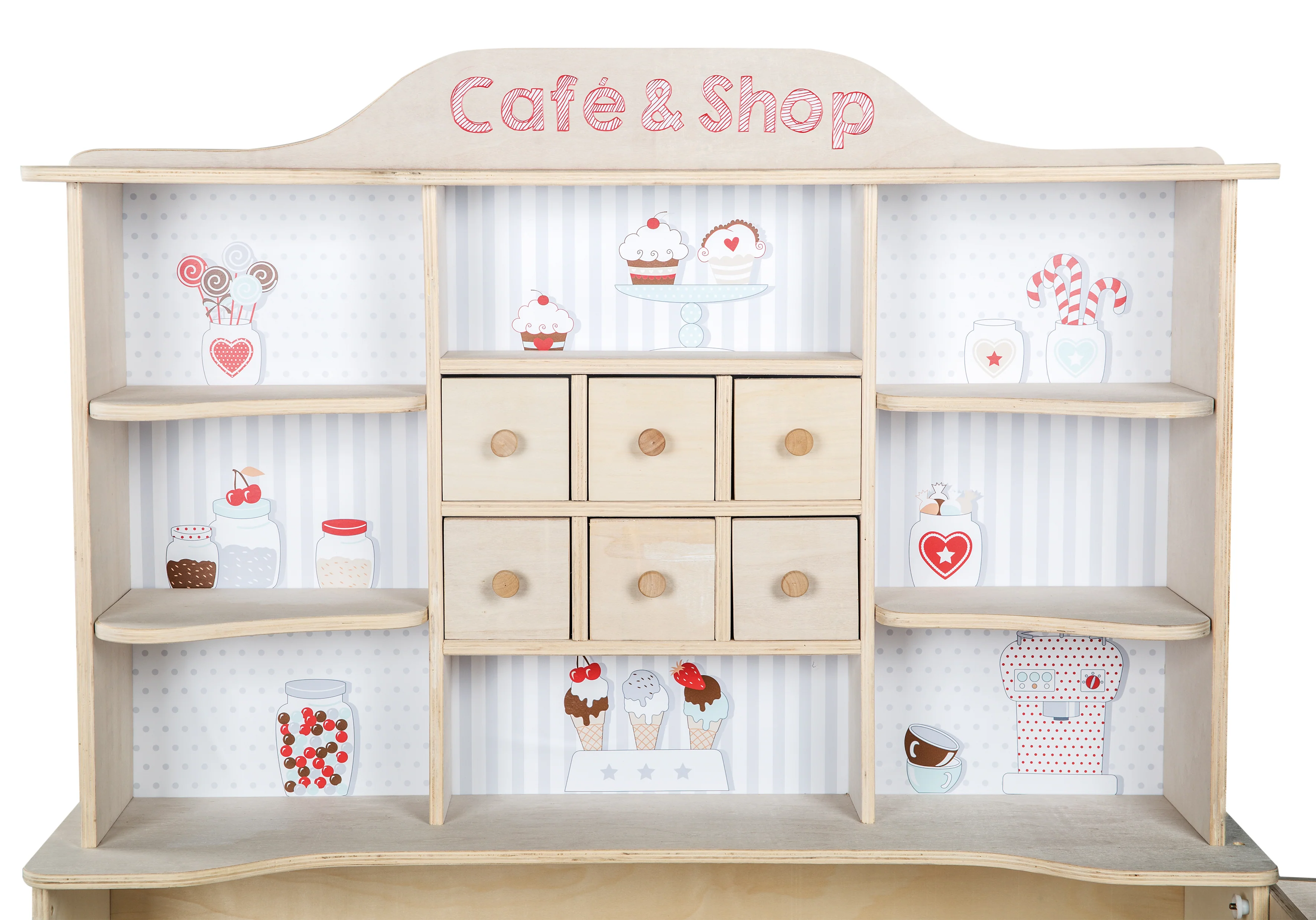 Kaufladen 'Café & Shop', Holz natur, 6 Schubladen, Seitentheke & Theke mit Bedruckung - Image 3