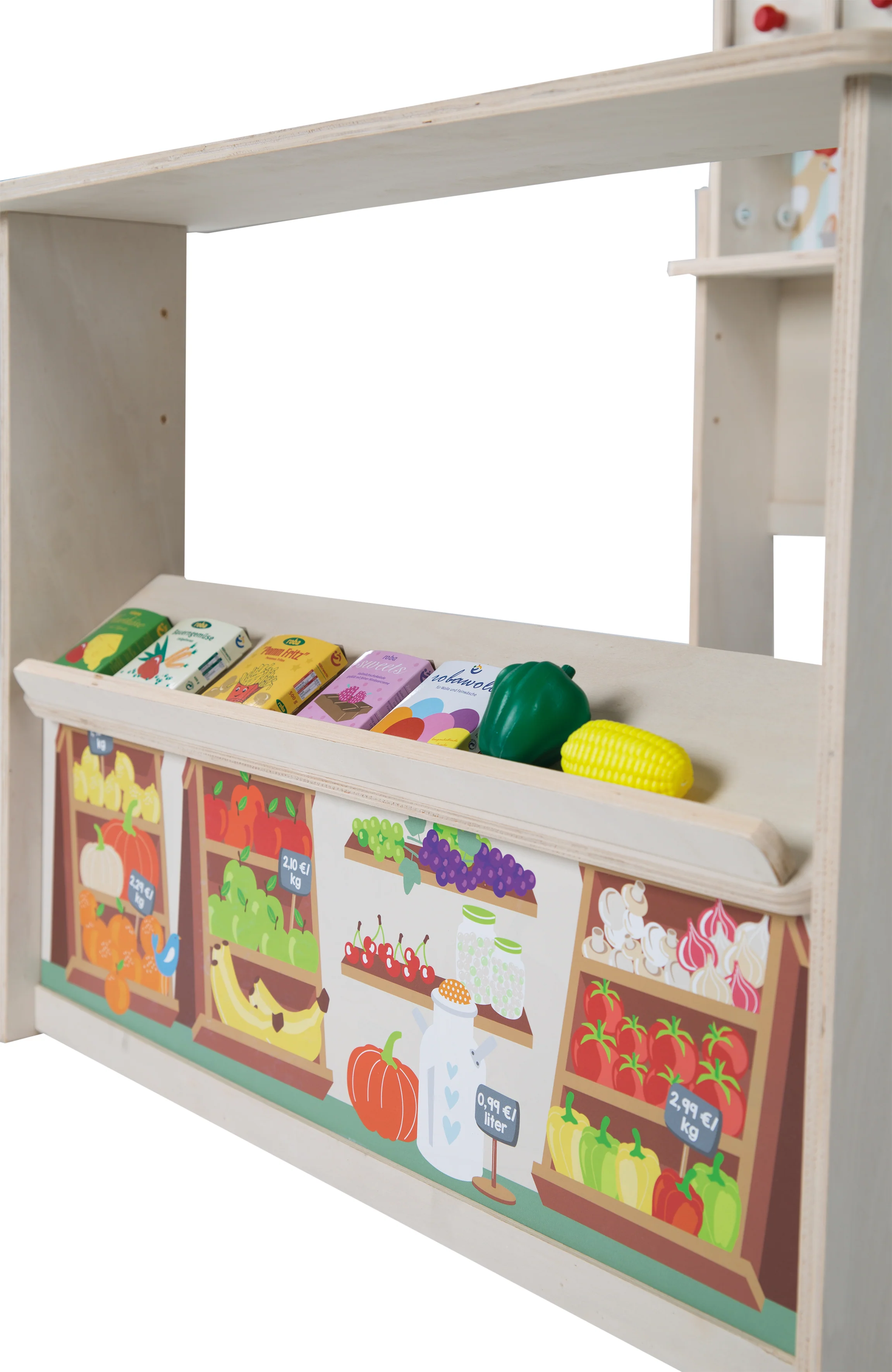 Kaufladen 'Minishop', Holz natur, mit Theke, Tafel, Schiebetür & Markststand-Druck - Image 8