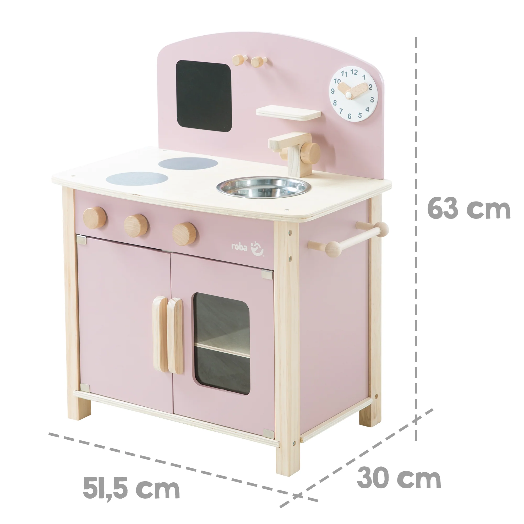 Spielküche weiß/natur/rosa mit 2 Kochstellen, Spüle, Wasserhahn & Zubehör - Image 4