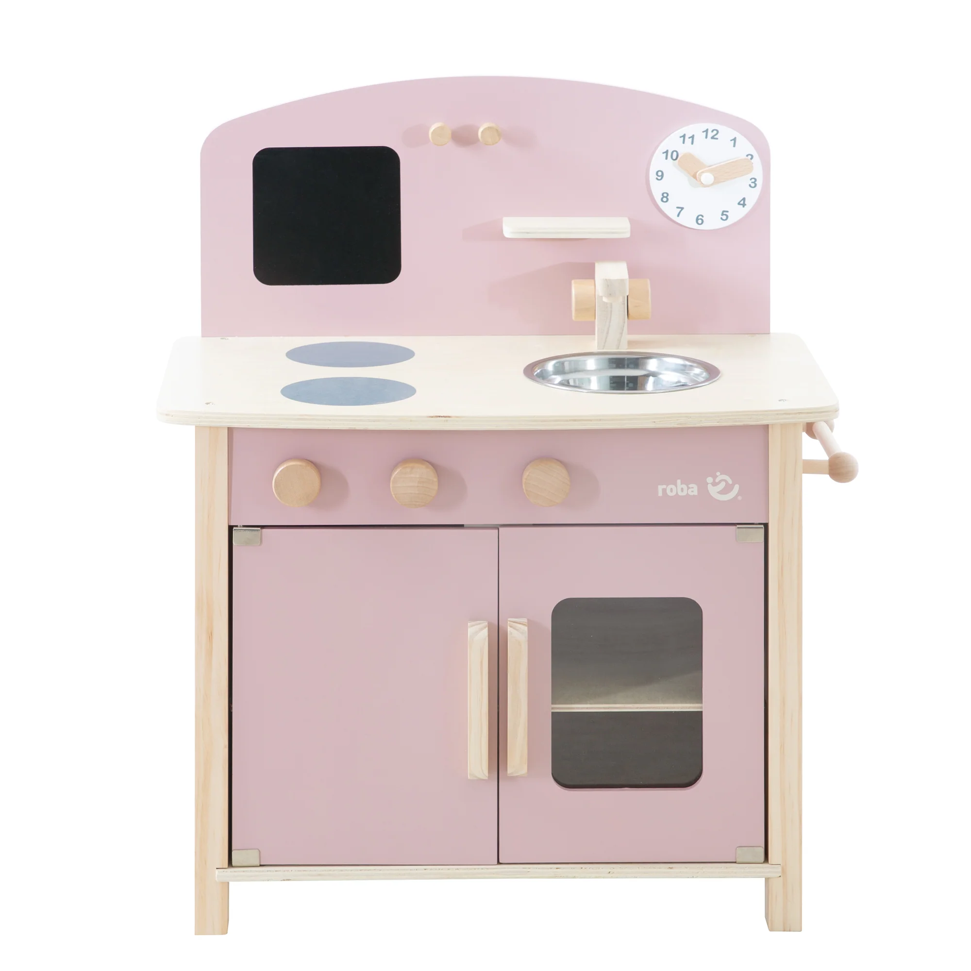 Spielküche weiß/natur/rosa mit 2 Kochstellen, Spüle, Wasserhahn & Zubehör - Image 9