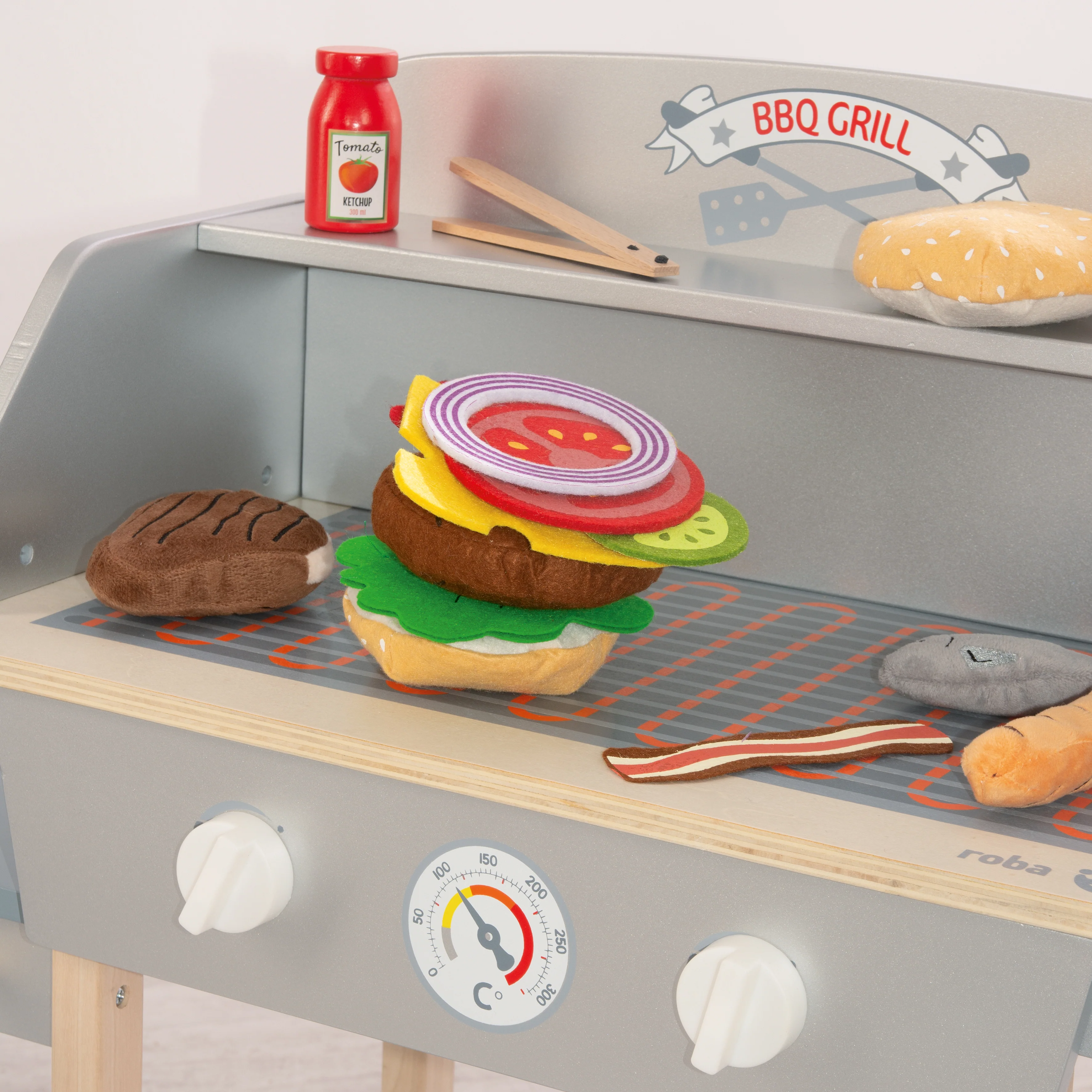 BBQ-Grill aus Holz, mit 14-teiligem Stoffzubehör, Spielzeug Barbecue Grill, ab 3 Jahren - Image 10