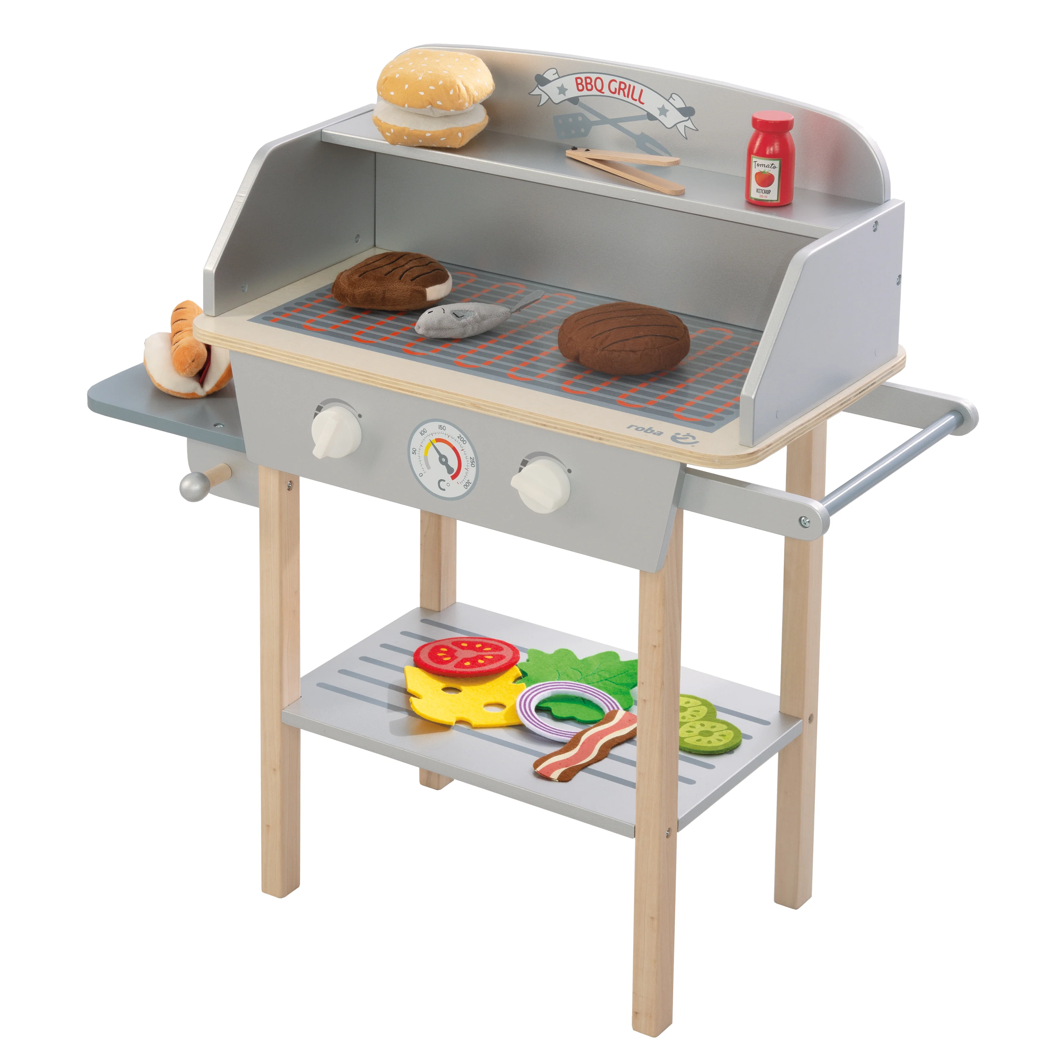 BBQ-Grill aus Holz, mit 14-teiligem Stoffzubehör, Spielzeug Barbecue Grill, ab 3 Jahren - Image 5
