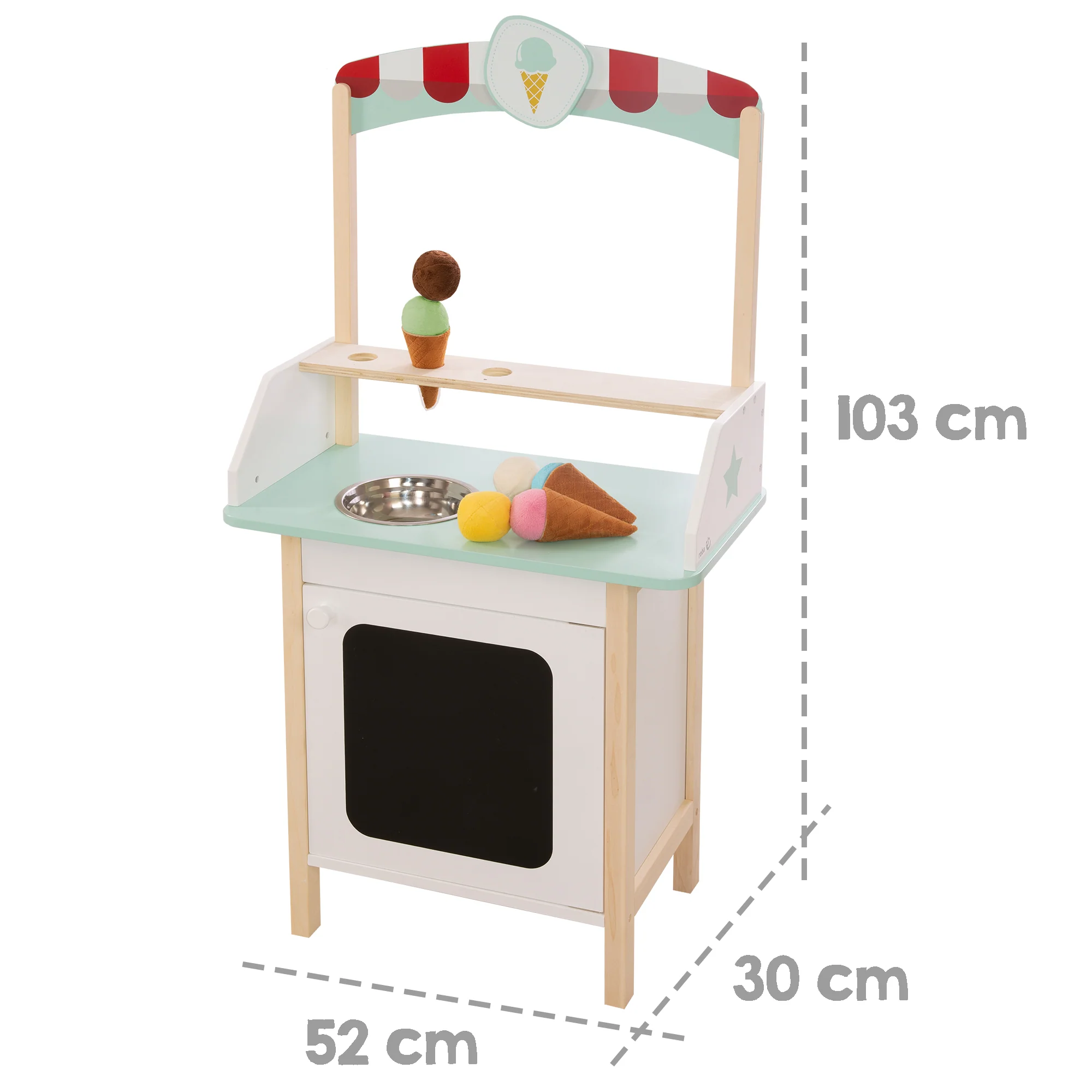 Eisstand aus Holz, mit Zubehör, 3 Stoffeiswaffeln, 6 Eiskugeln aus Plüsch, ab 3 Jahren - Image 10