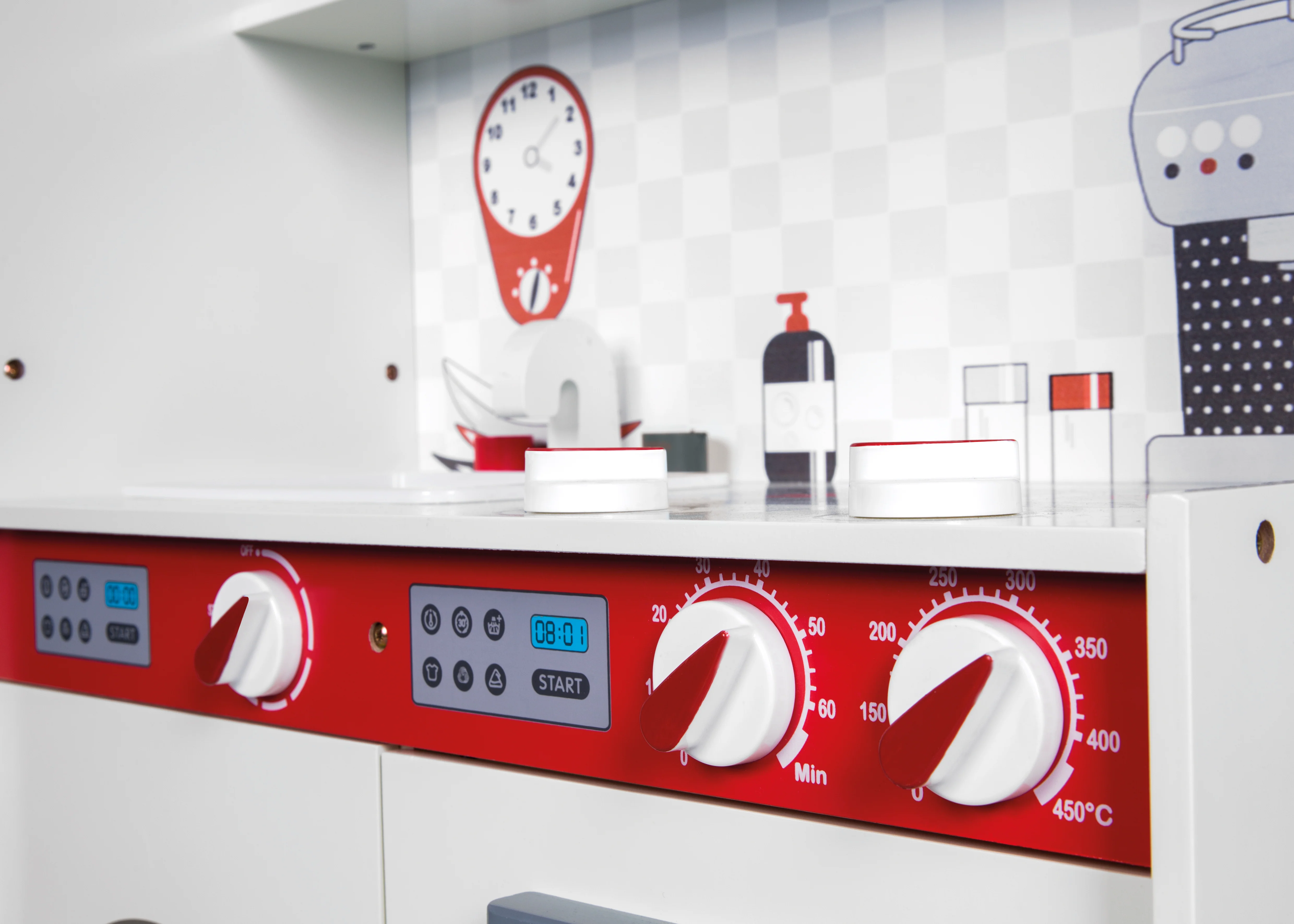 Spiel- & Kinderküche weiß/ rot - inkl. Kühlschrank, Tafel, Herd, Mikrowelle, Spüle, Wasserhahn - Image 4