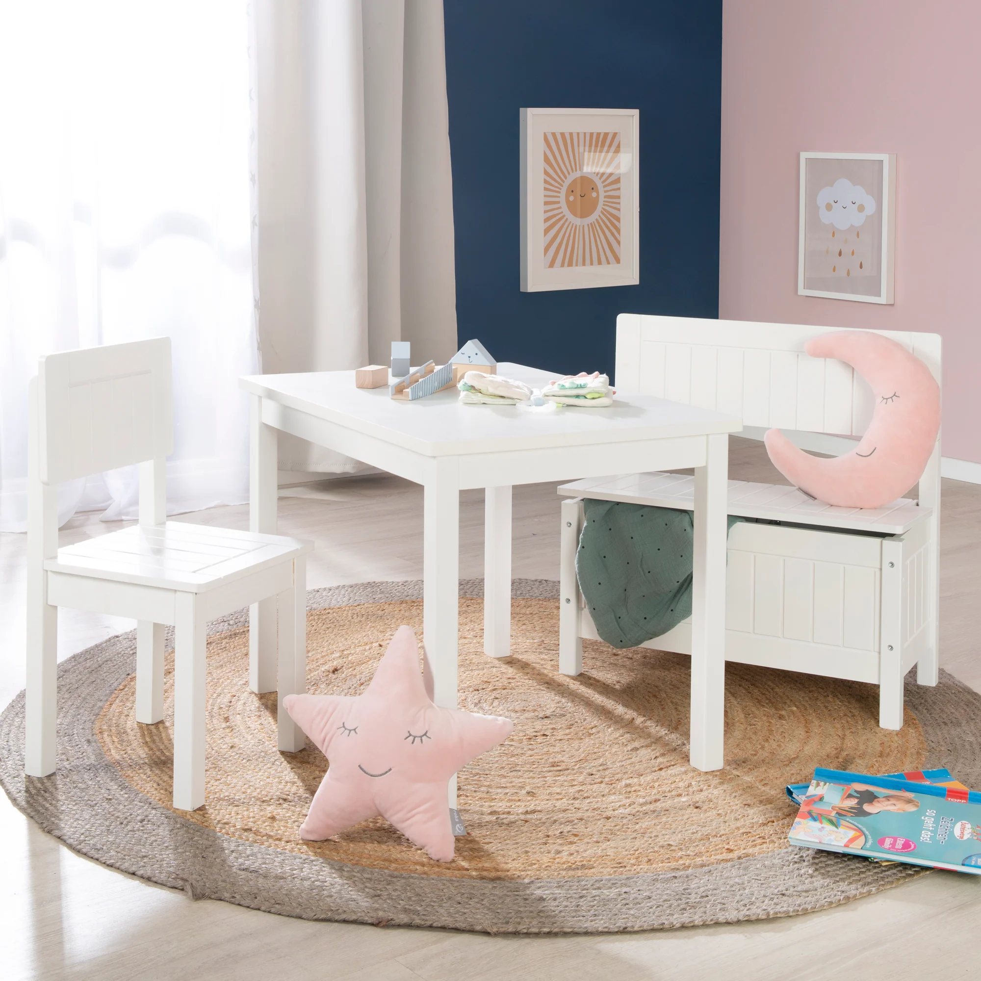 Kinderstuhl, Stuhl mit Lehne für Kinder, weiß lackiert, HxBxT: 59 x 29 x 29 cm, Sitzhöhe 31 cm - Image 4