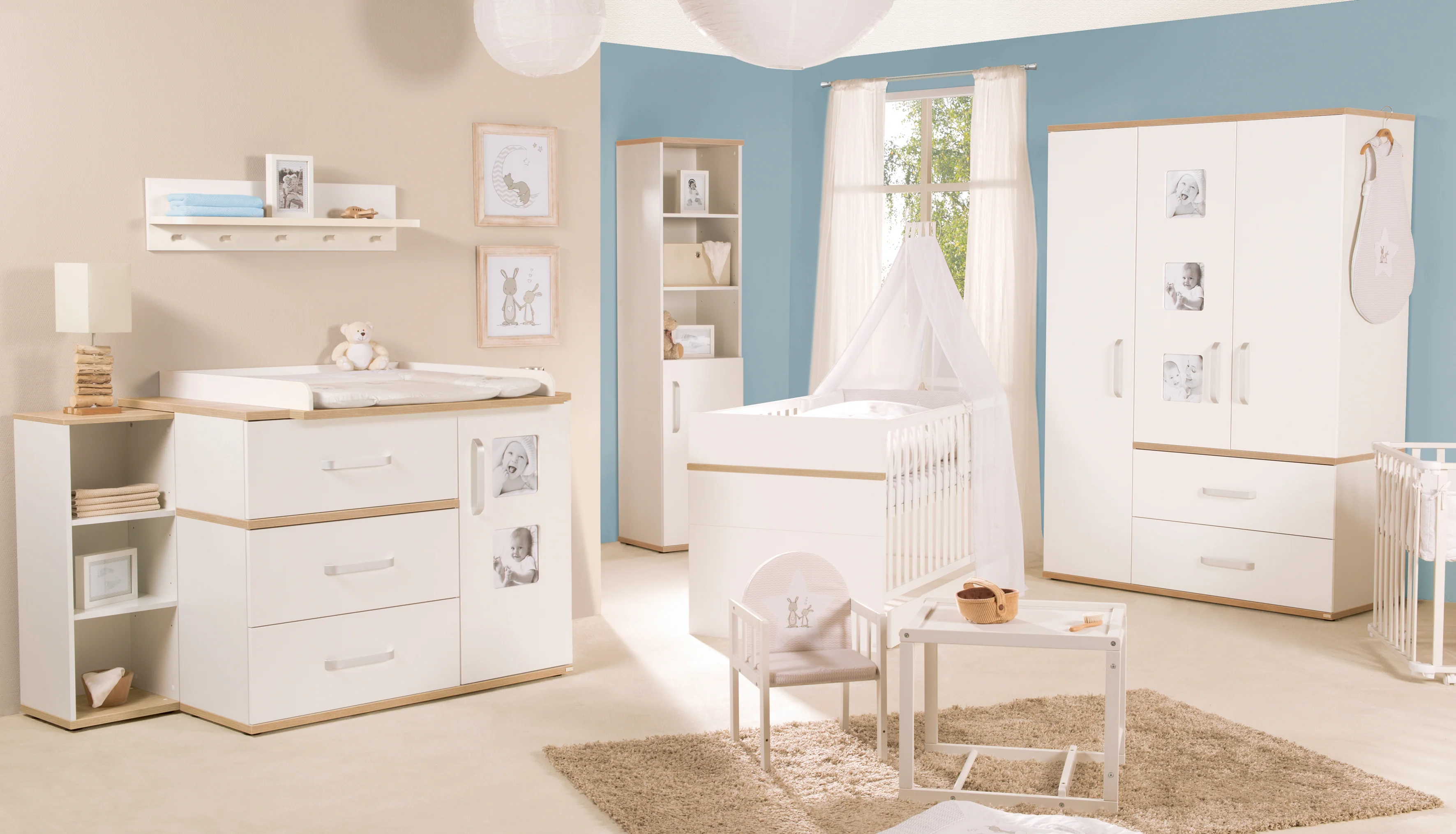 Kindermöbelset 'Pia', 3-teilig, inkl. Babybett 70 x 140 cm, Wickelkommode & Kleiderschrank, weiß - Image 3