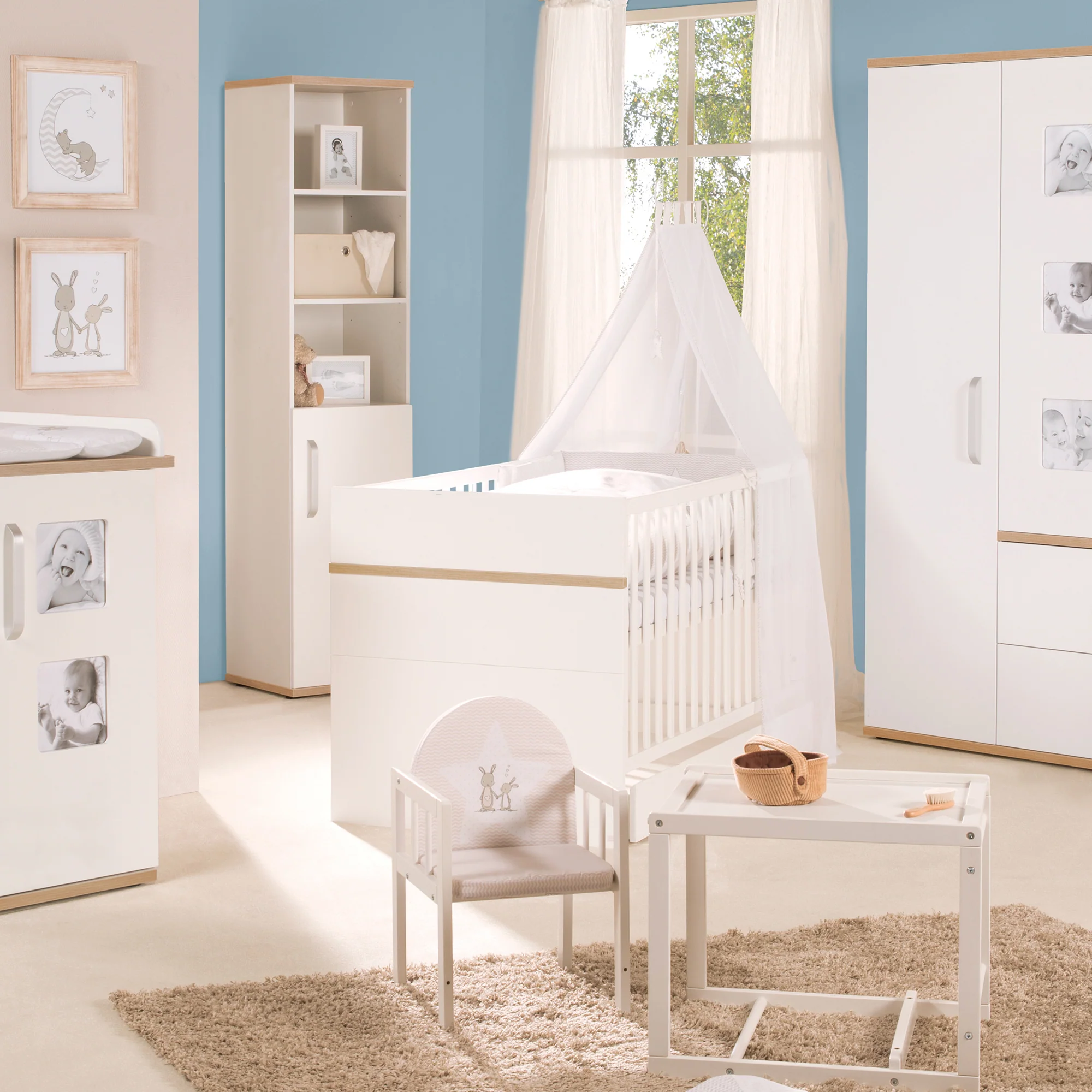 Kindermöbelset 'Pia', 3-teilig, inkl. Babybett 70 x 140 cm, Wickelkommode & Kleiderschrank, weiß - Image 5