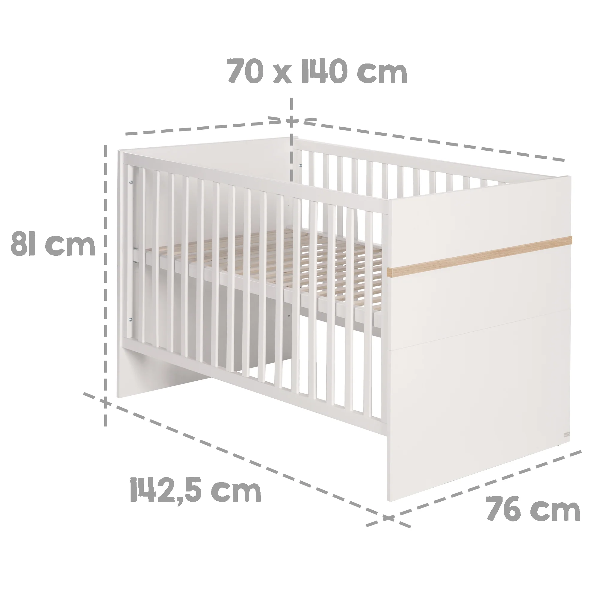 Kindermöbelset 'Pia', 3-teilig, inkl. Babybett 70 x 140 cm, Wickelkommode & Kleiderschrank, weiß - Image 7