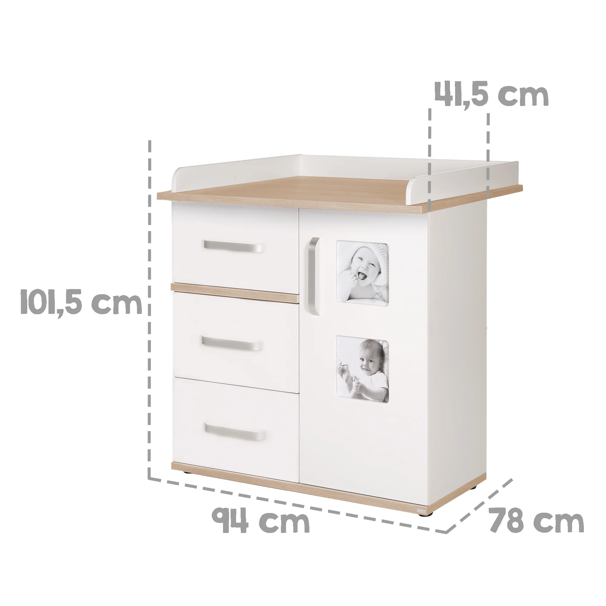 Kindermöbelset 'Pia', 2-teilig - Baby-/Kinderbett 70 x 140 cm + Wickelkommode mit Wickelansatz - Weiß - Image 9