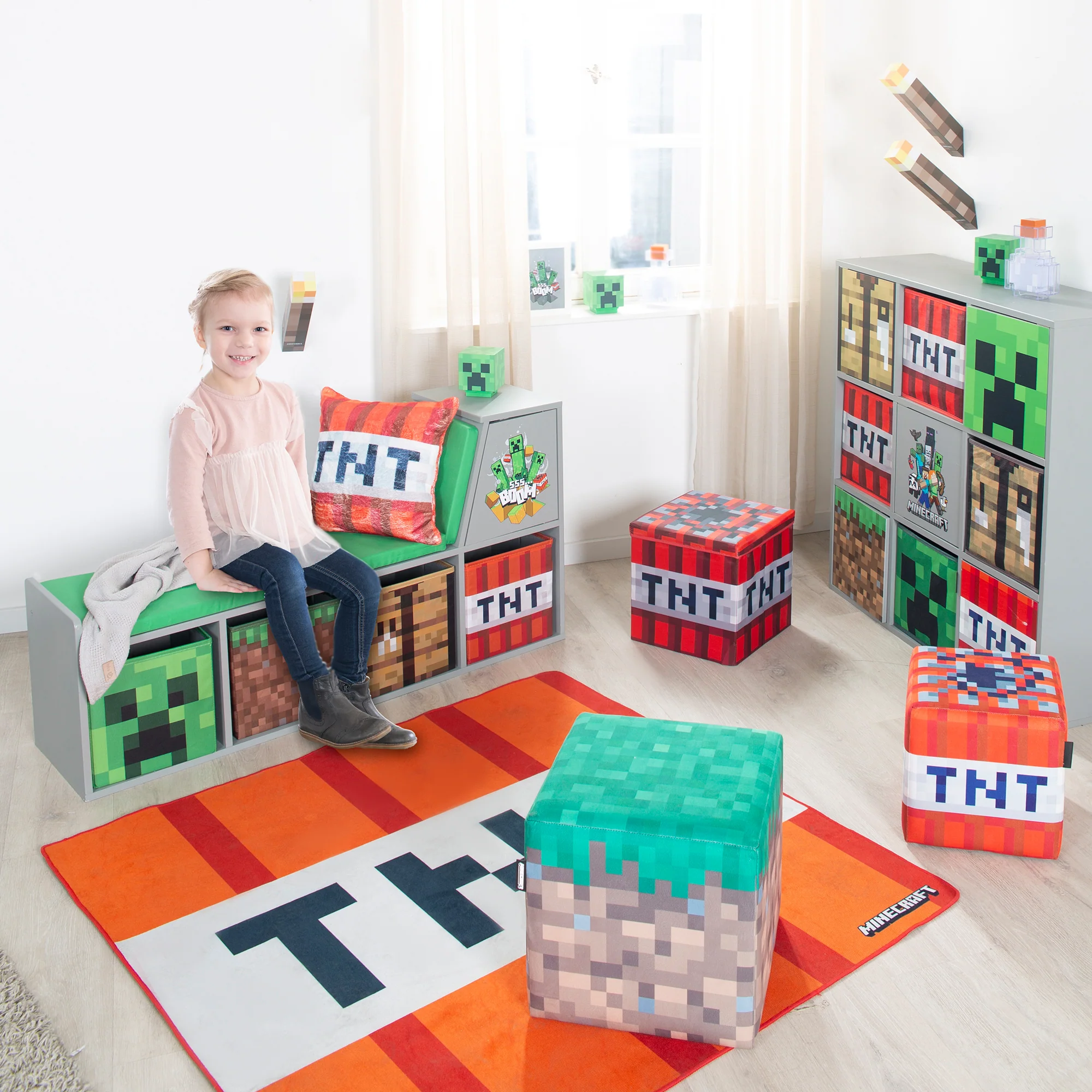 Pouf & Ottomane 'Minecraft' 2er Set - Gepolsterte Sitzfläche - Gras / TNT - Image 10