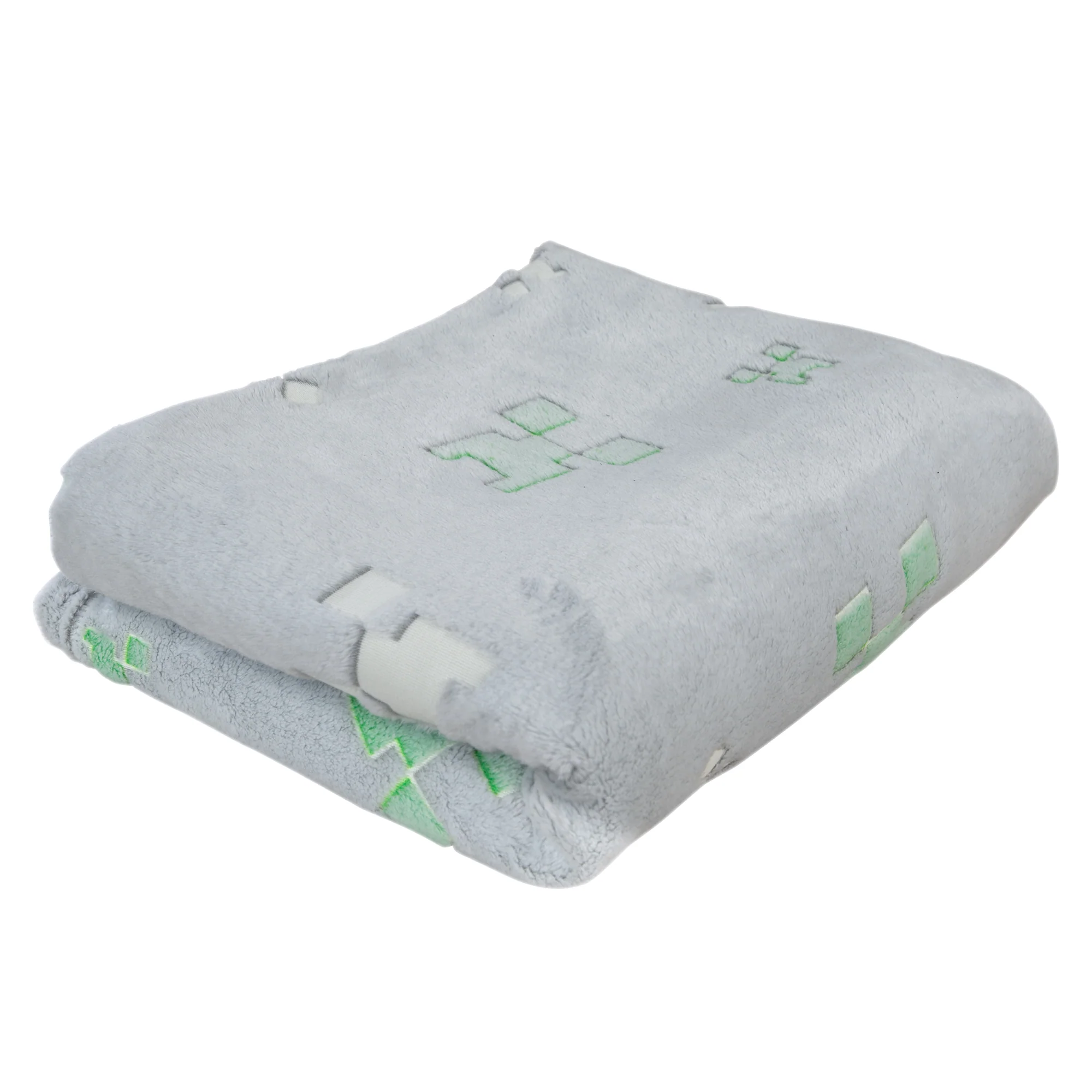 Kuscheldecke 'Minecraft' mit Glow-in-the-Dark-Funktion - Hellgrau / Grün