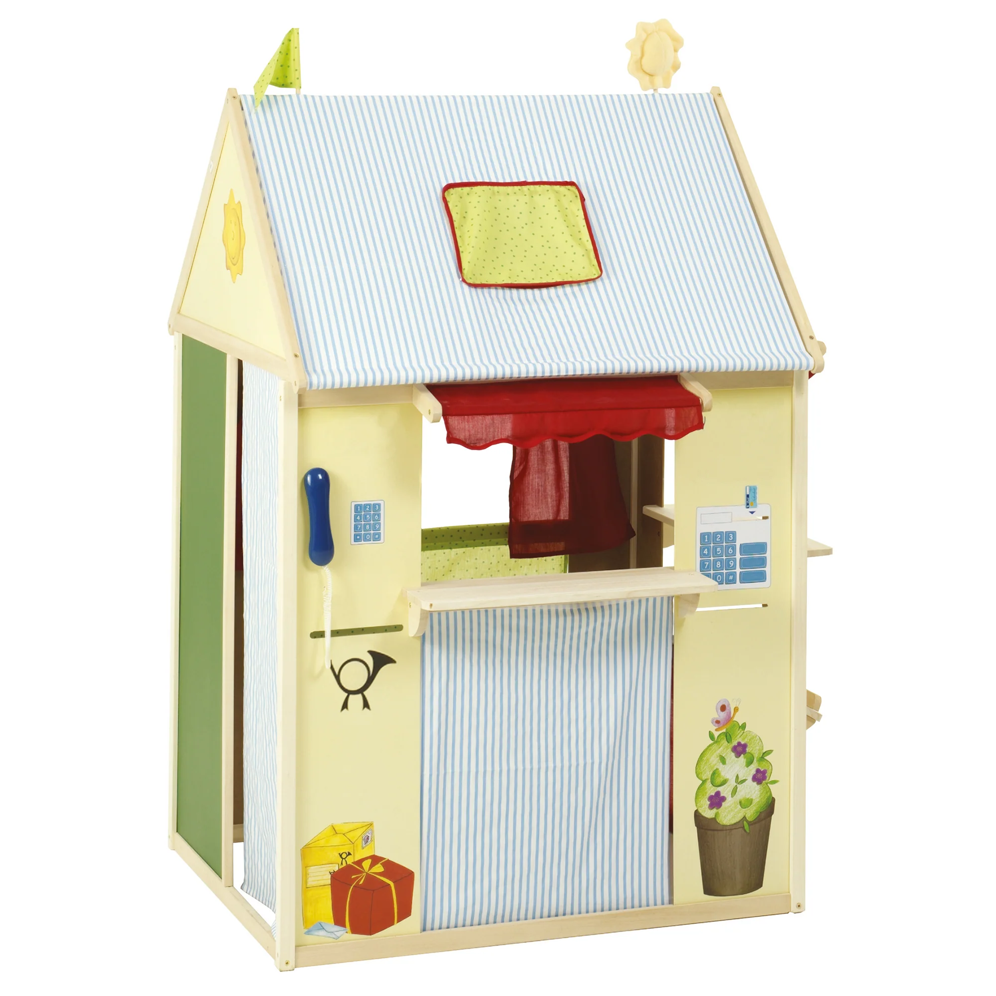 Spielhaus-Kombination 4-seitig - Kaufladen, Kaspertheater, Kiosk, Bank & Post - Mehrfarbig - Image 3