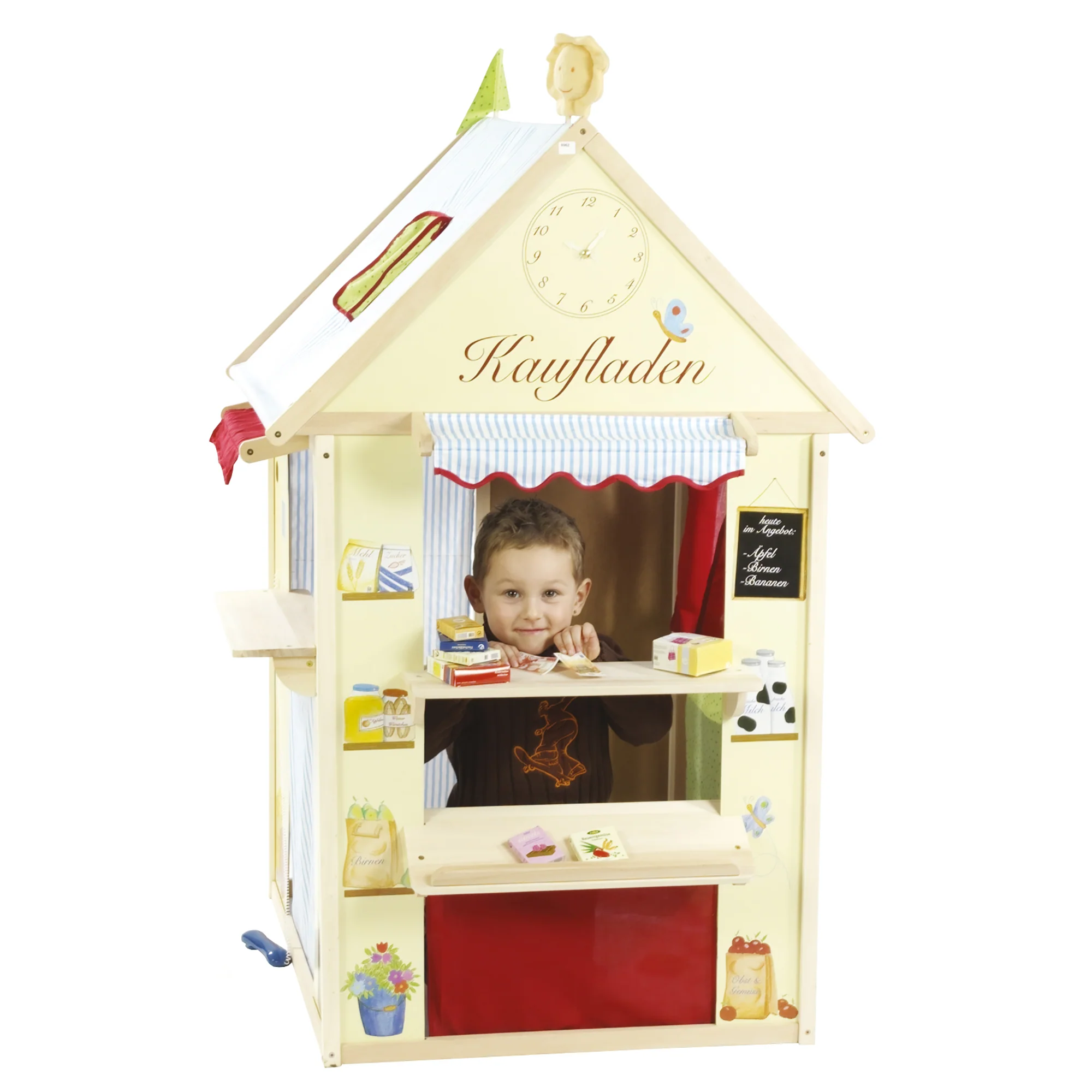 Spielhaus-Kombination 4-seitig - Kaufladen, Kaspertheater, Kiosk, Bank & Post - Mehrfarbig - Image 4