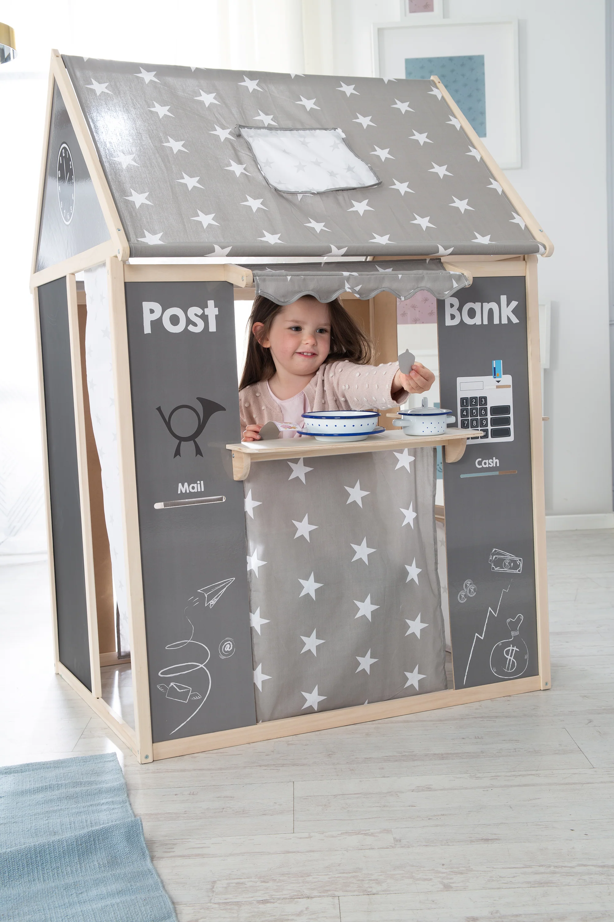 Spielhaus-Kombination, enthält Kaufladen, Kasperletheater, Tafel, Schalter für Post/Bank/Kiosk - Image 12