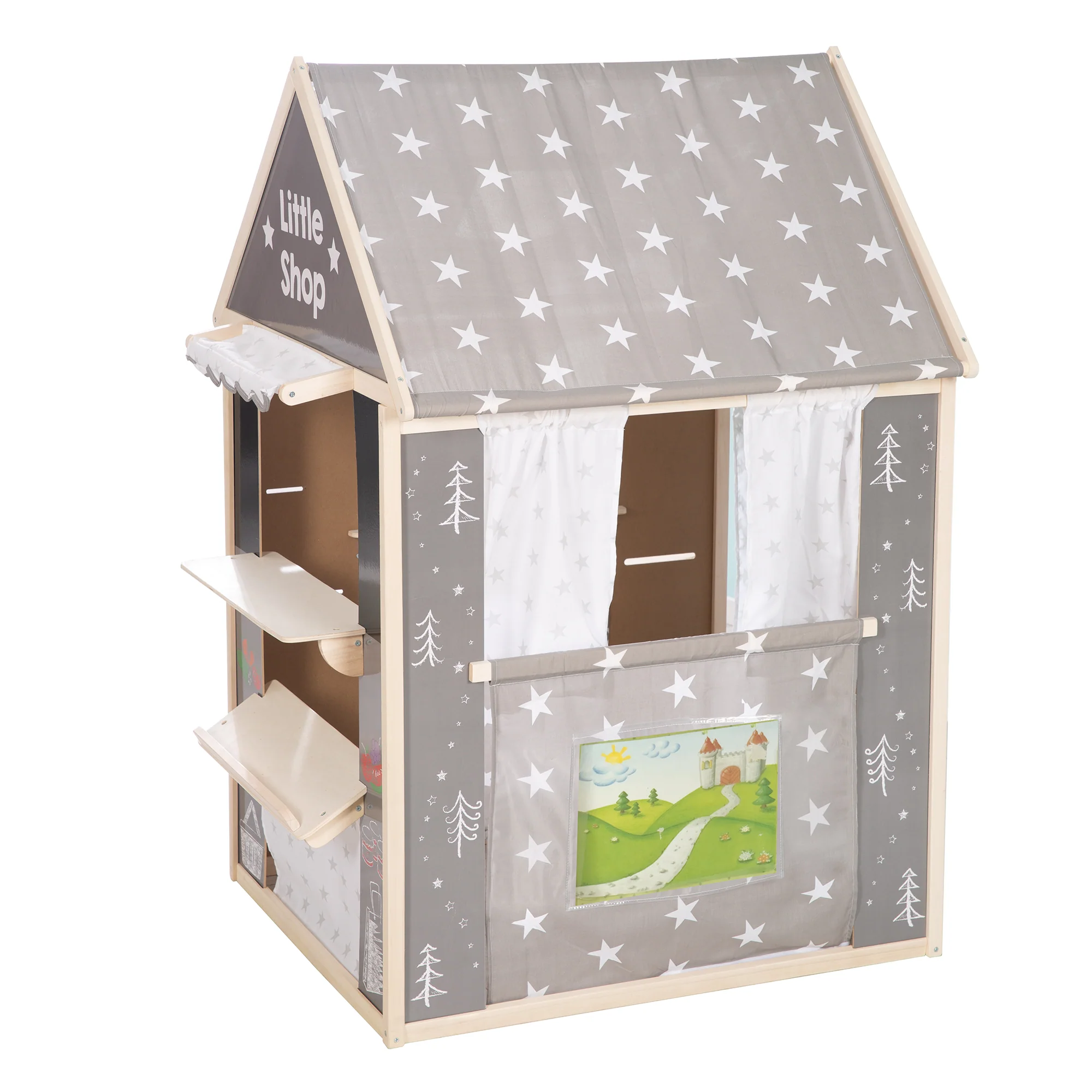 Spielhaus-Kombination, enthält Kaufladen, Kasperletheater, Tafel, Schalter für Post/Bank/Kiosk - Image 7