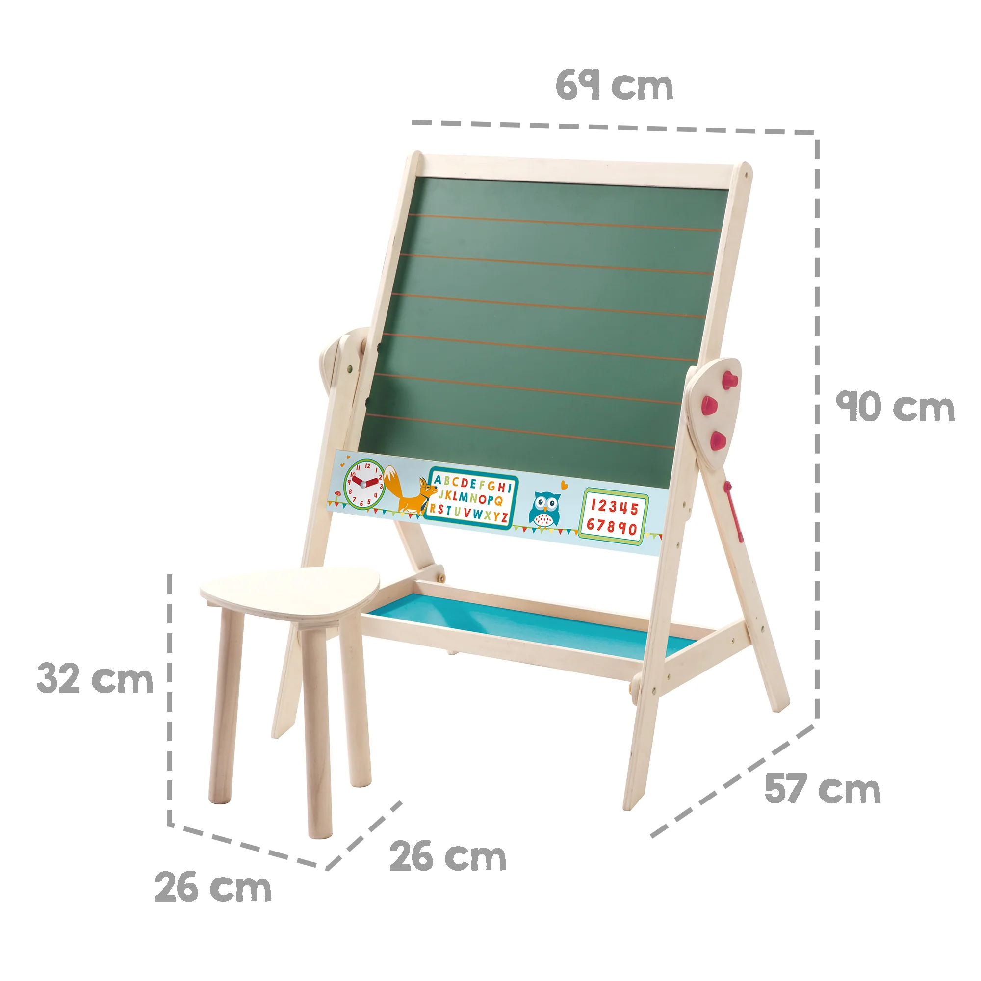 Tafel & Kinder-Sitz-Set 'Fuchs & Eule' wandelbar zu Tisch-Stuhl-Set, in Holz natur - Image 12