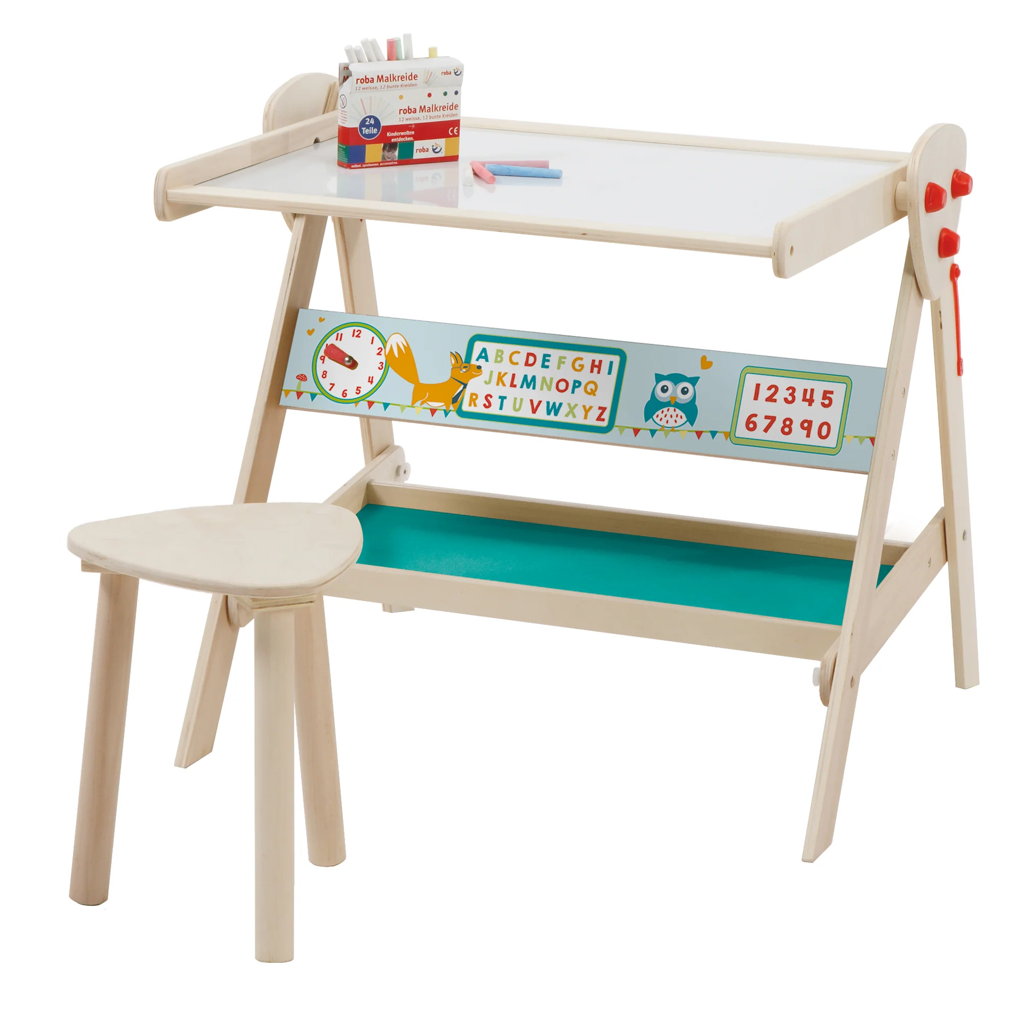Tafel & Kinder-Sitz-Set 'Fuchs & Eule' wandelbar zu Tisch-Stuhl-Set, in Holz natur - Image 4