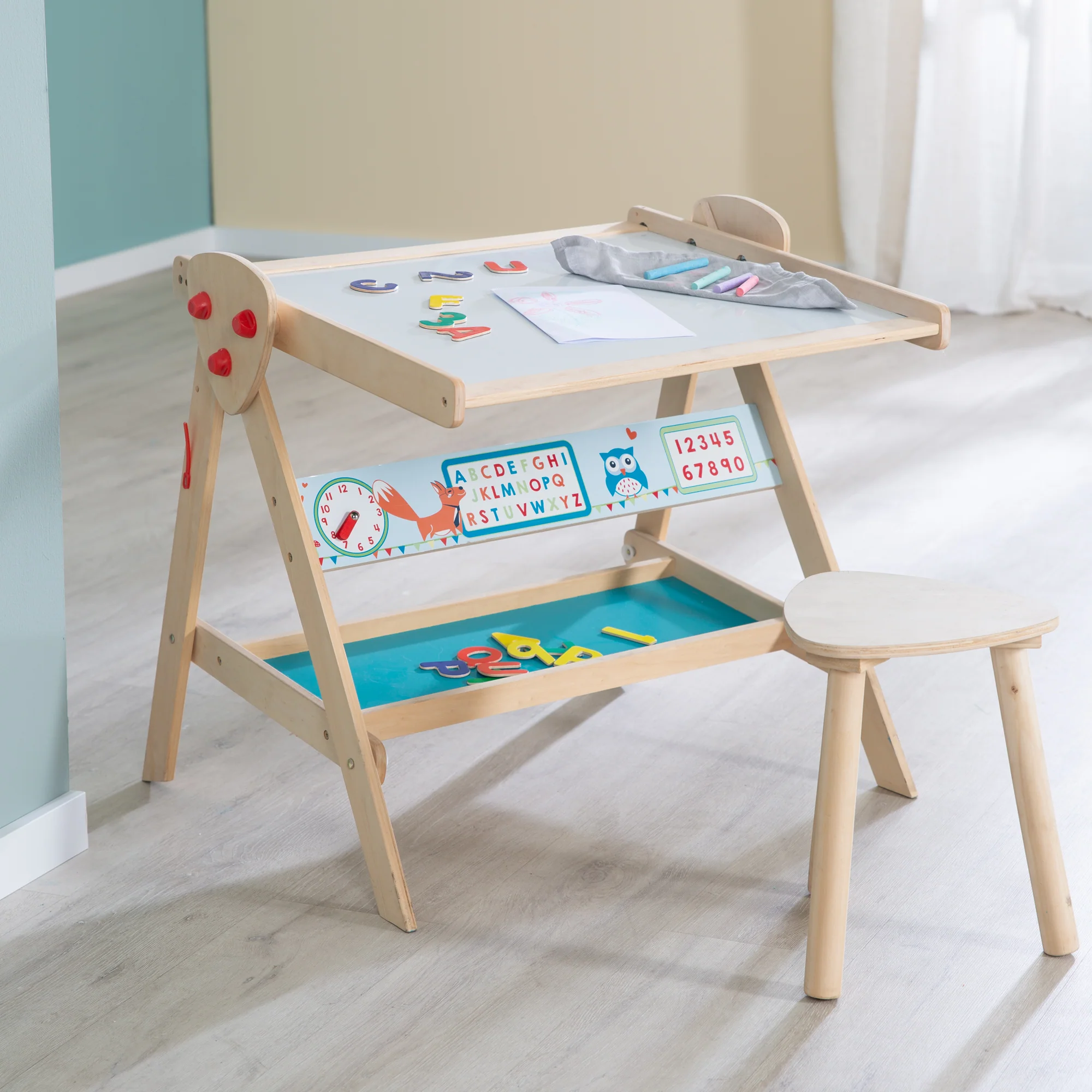 Tafel & Kinder-Sitz-Set 'Fuchs & Eule' wandelbar zu Tisch-Stuhl-Set, in Holz natur - Image 7