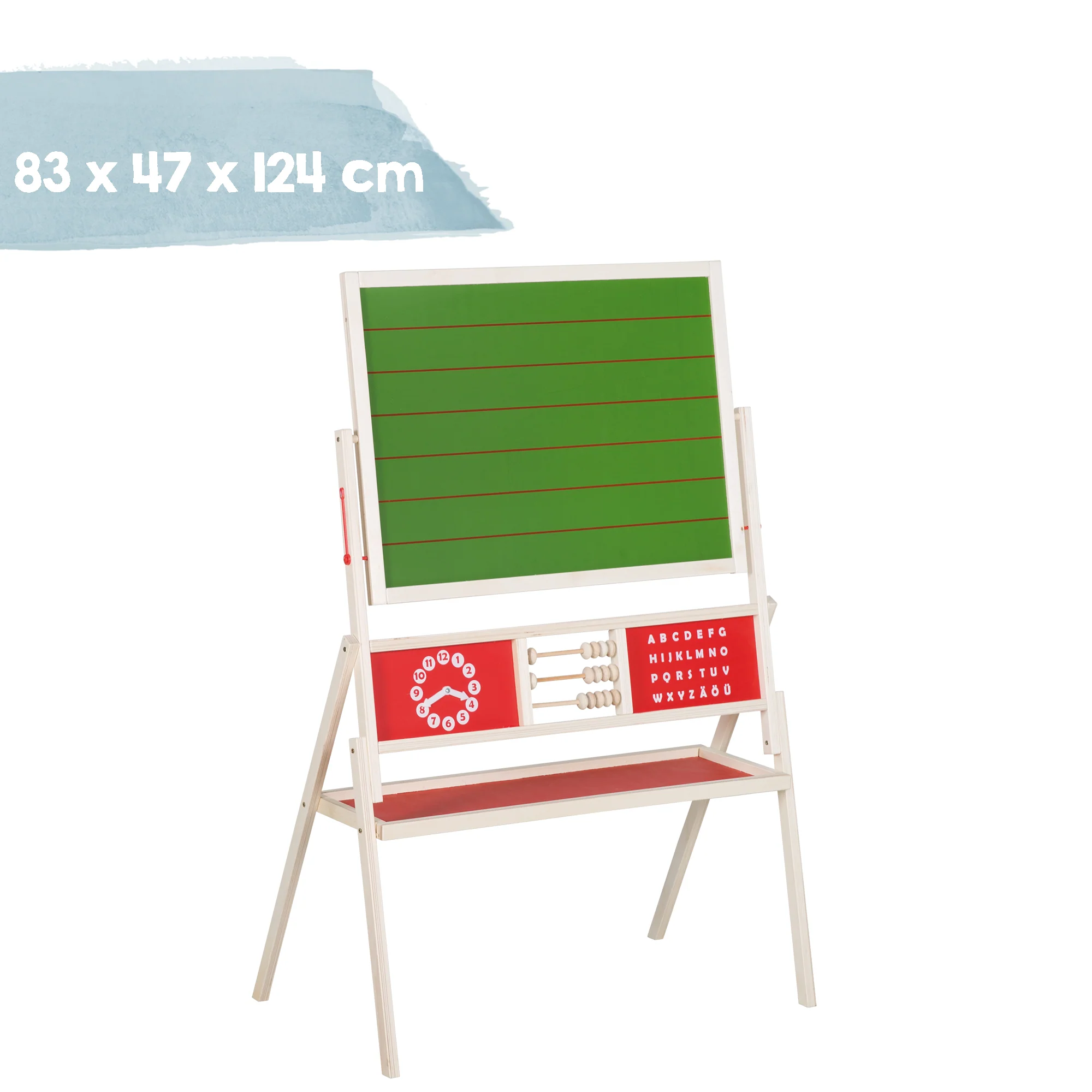 Standtafel drehbar mit Schreibtafel liniert, Maltafel magnetisch, Uhr, ABC, Holz natur - Image 3
