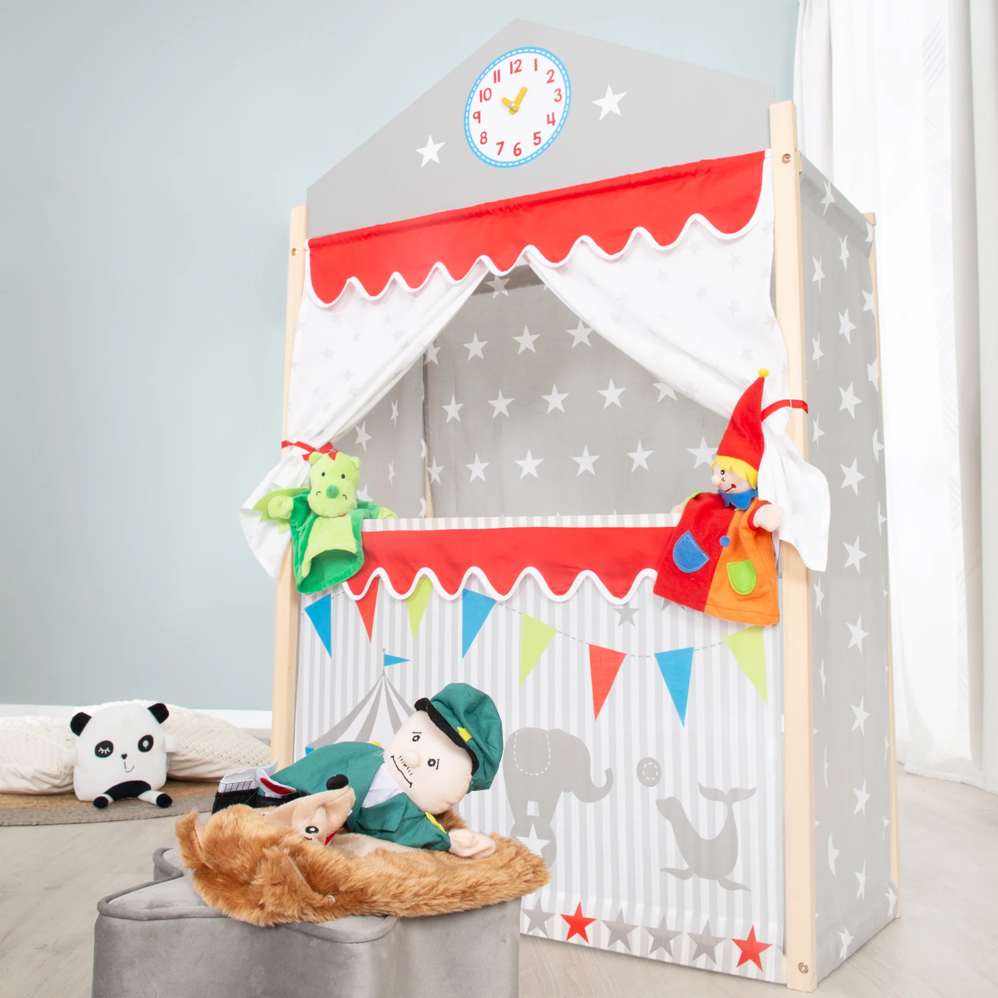 Kasperletheater, großes Puppentheater aus Holz, Kaspertheater freistehend mit Stoffbespannung - Image 8