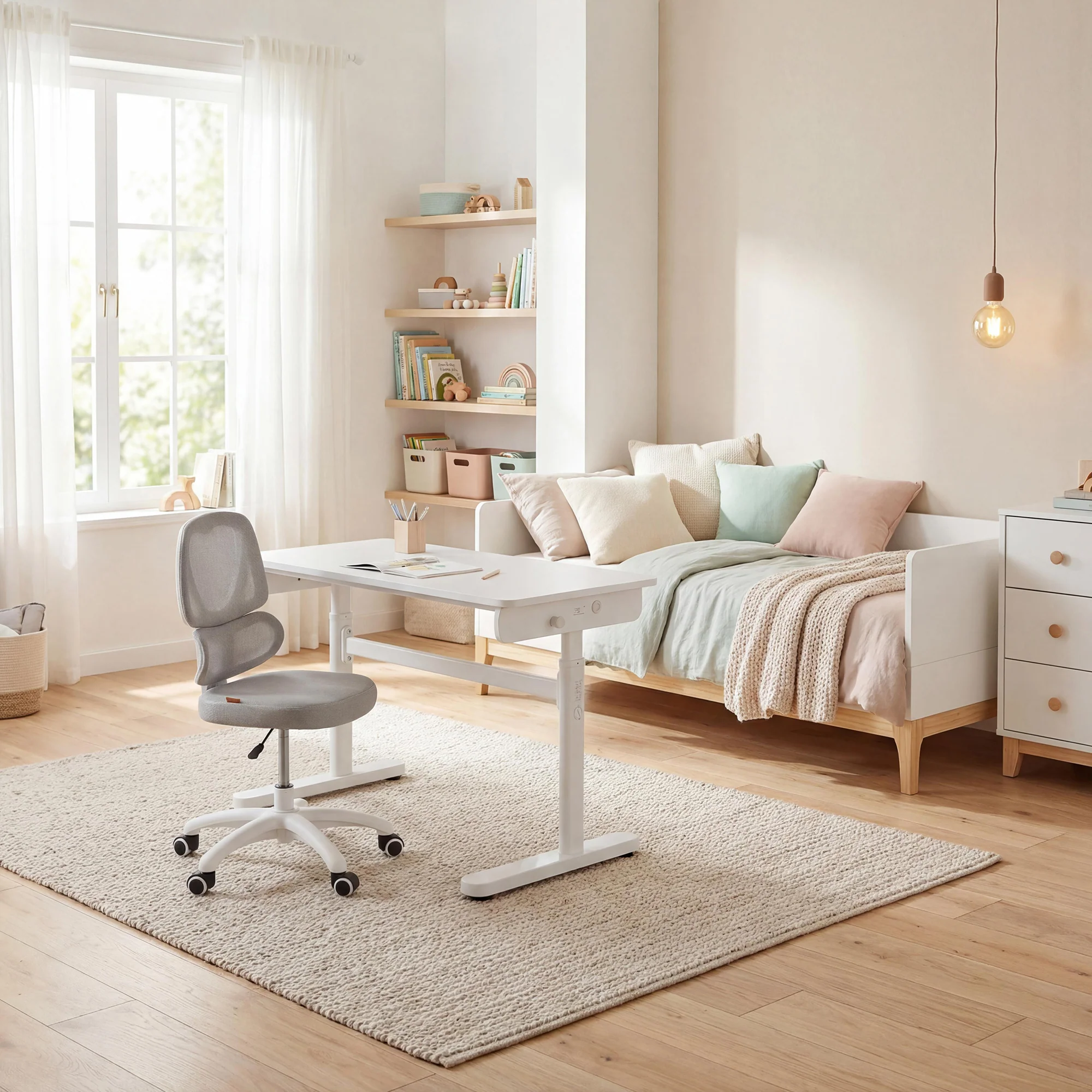 Kinderschreibtisch Basic - Höhenverstellbar - Ergonomisches Design - Ohne Schublade - Weiß - Image 2