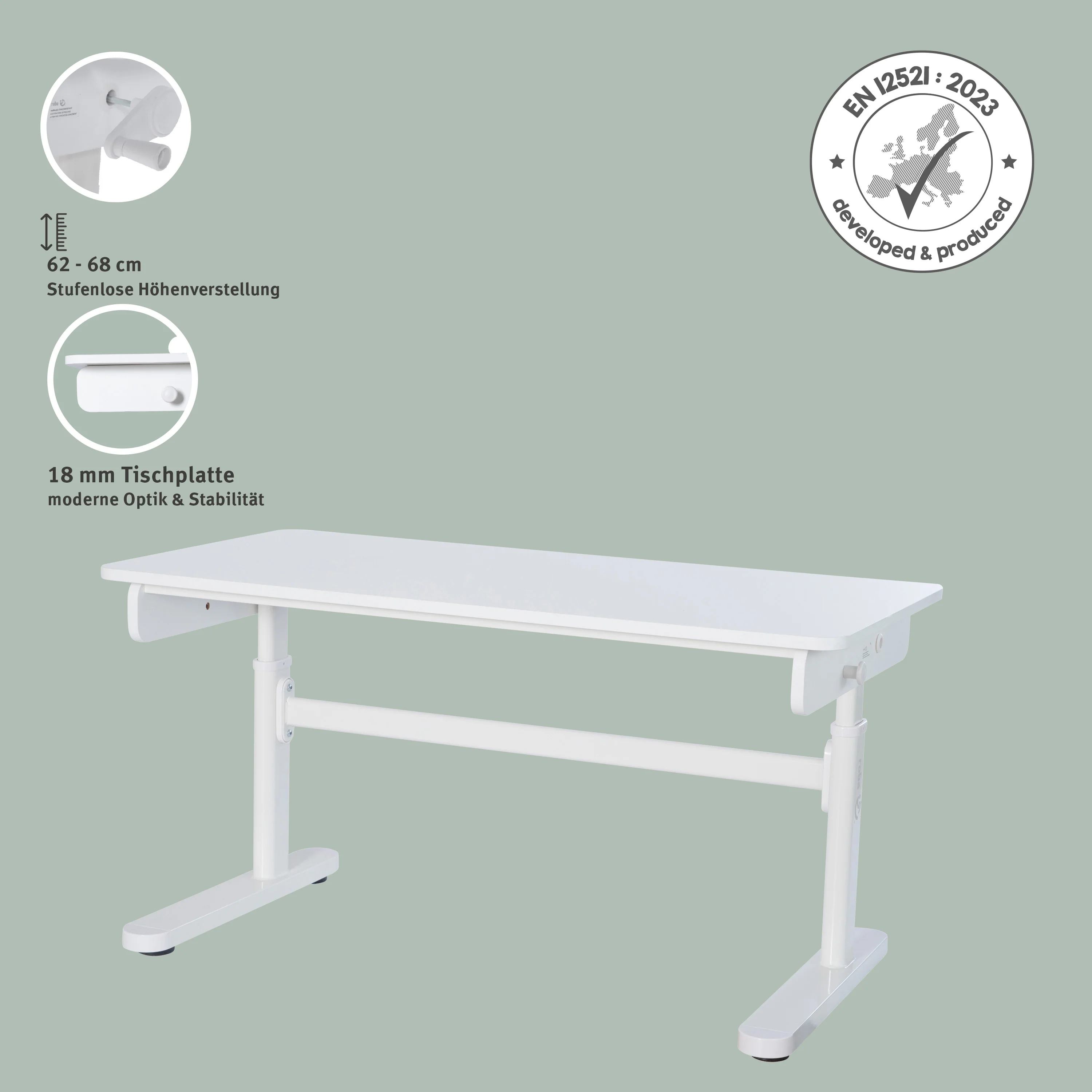 Kinderschreibtisch Basic - Höhenverstellbar - Ergonomisches Design - Ohne Schublade - Weiß - Image 3