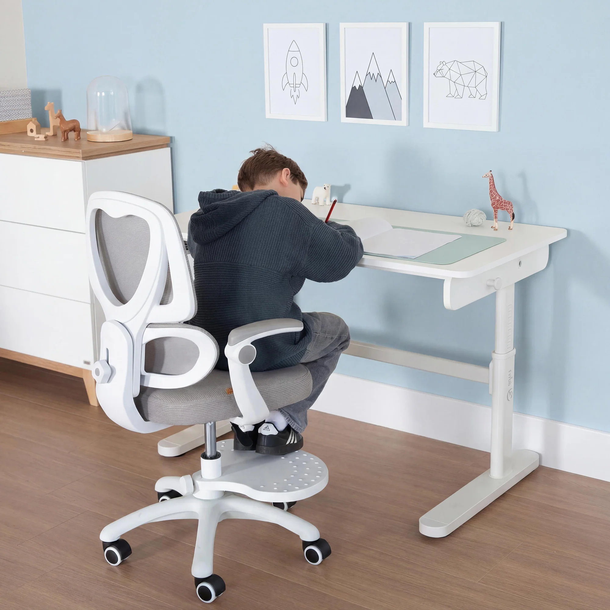 Kinderschreibtisch Basic - Höhenverstellbar - Ergonomisches Design - Ohne Schublade - Weiß - Image 7