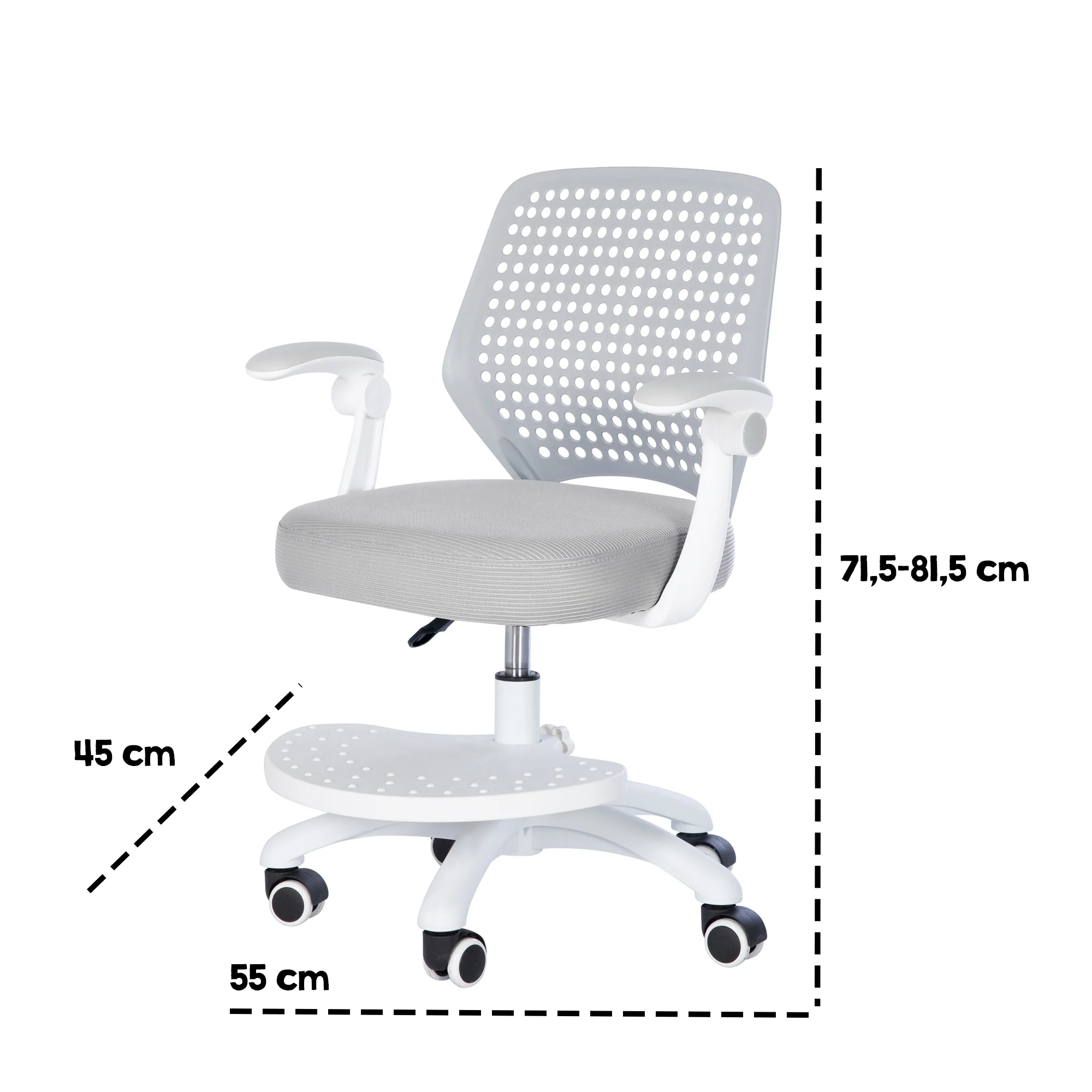 Kinderbürostuhl Smart Grow Basic - Ergonomischer Drehstuhl - Höhenverstellbar - Weiß / Grau - Image 26