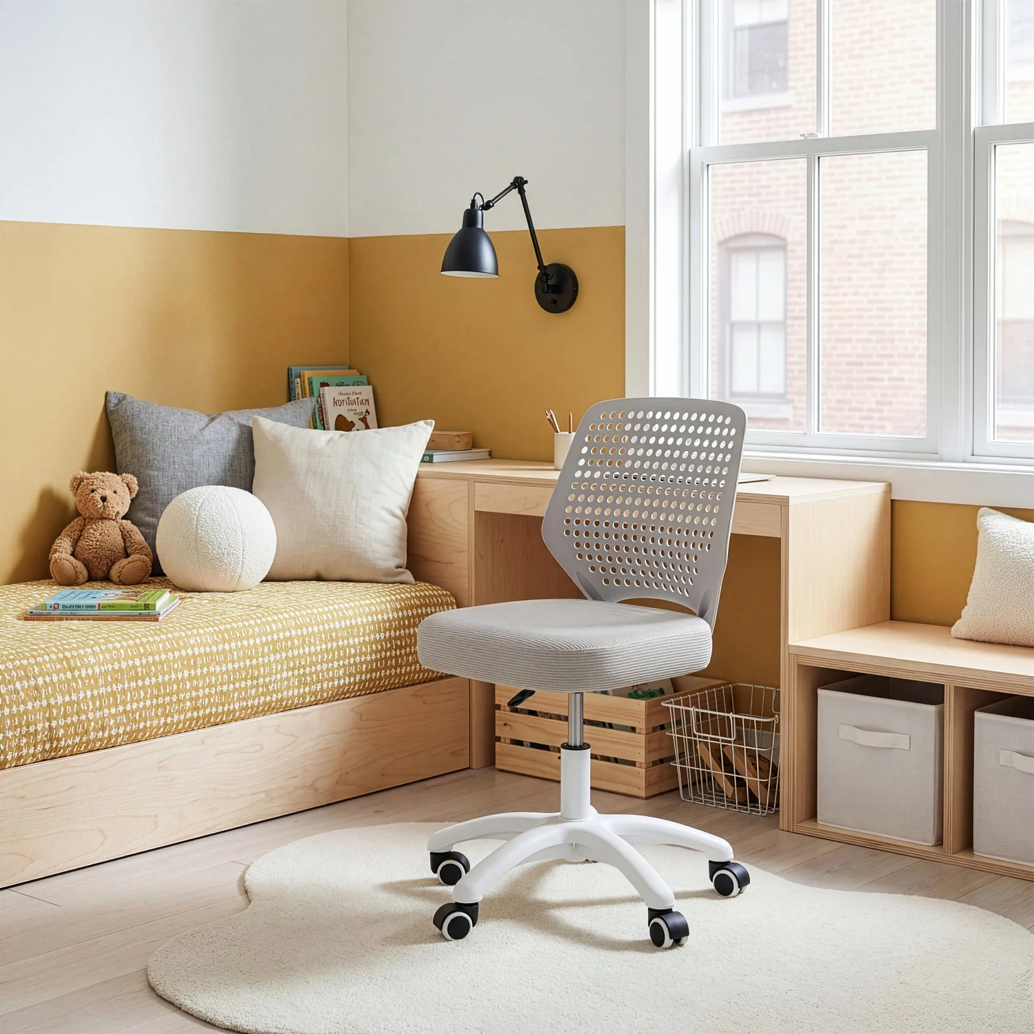 Kinderbürostuhl Smart Grow Basic - Ergonomischer Drehstuhl - Höhenverstellbar - Weiß / Grau - Image 4