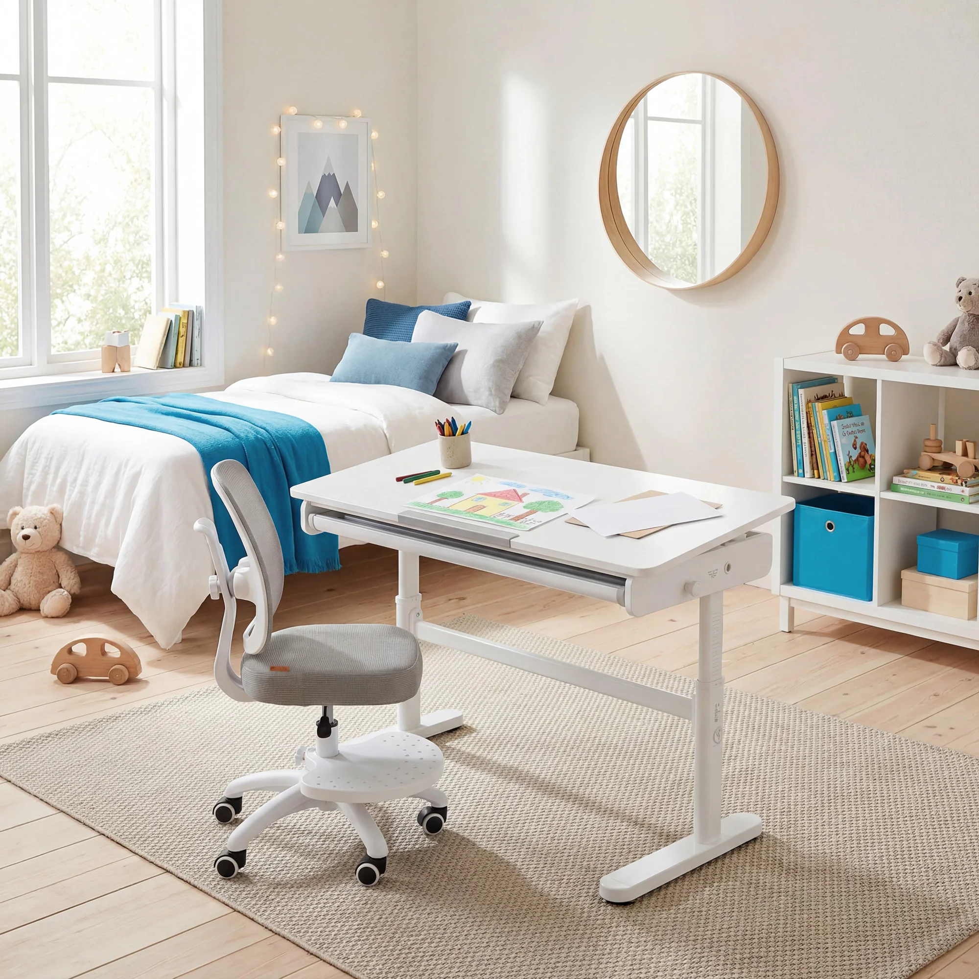 Kinderbürostuhl Smart Grow 2D- Ergonomischer Drehstuhl - Höhenverstellbar - Weiß / Grau - Image 14